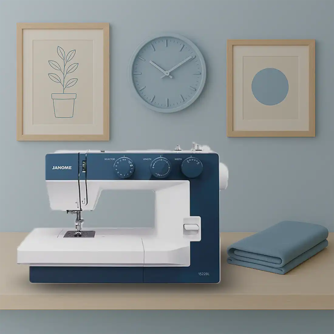 Janome 1522 BL : machine mécanique fiable au design élégant bleu marine
