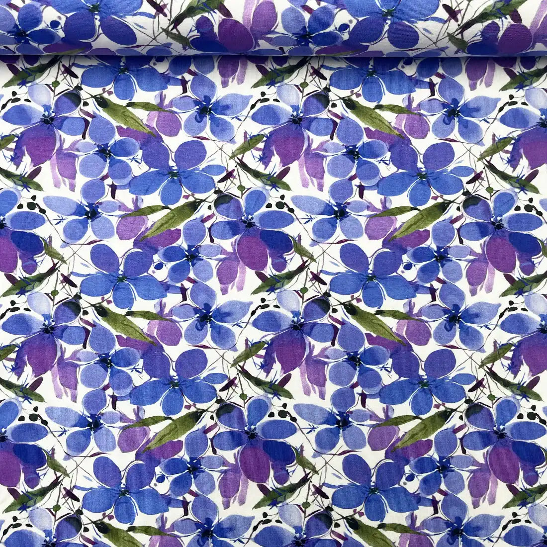 Jersey Punto imprimé floral violet et bleu – Tissu élégant couture