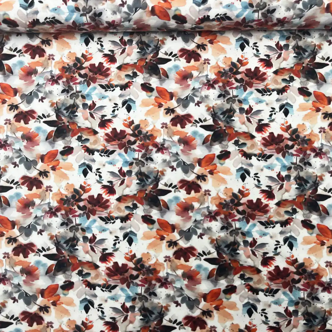 Jersey de coton motif feuilles d’automne – Couleurs chaudes et naturelles