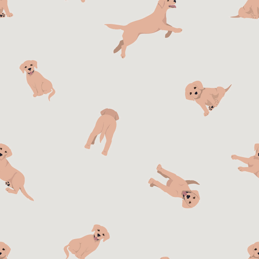 Tissu Flanelle de Coton Chiots Beiges