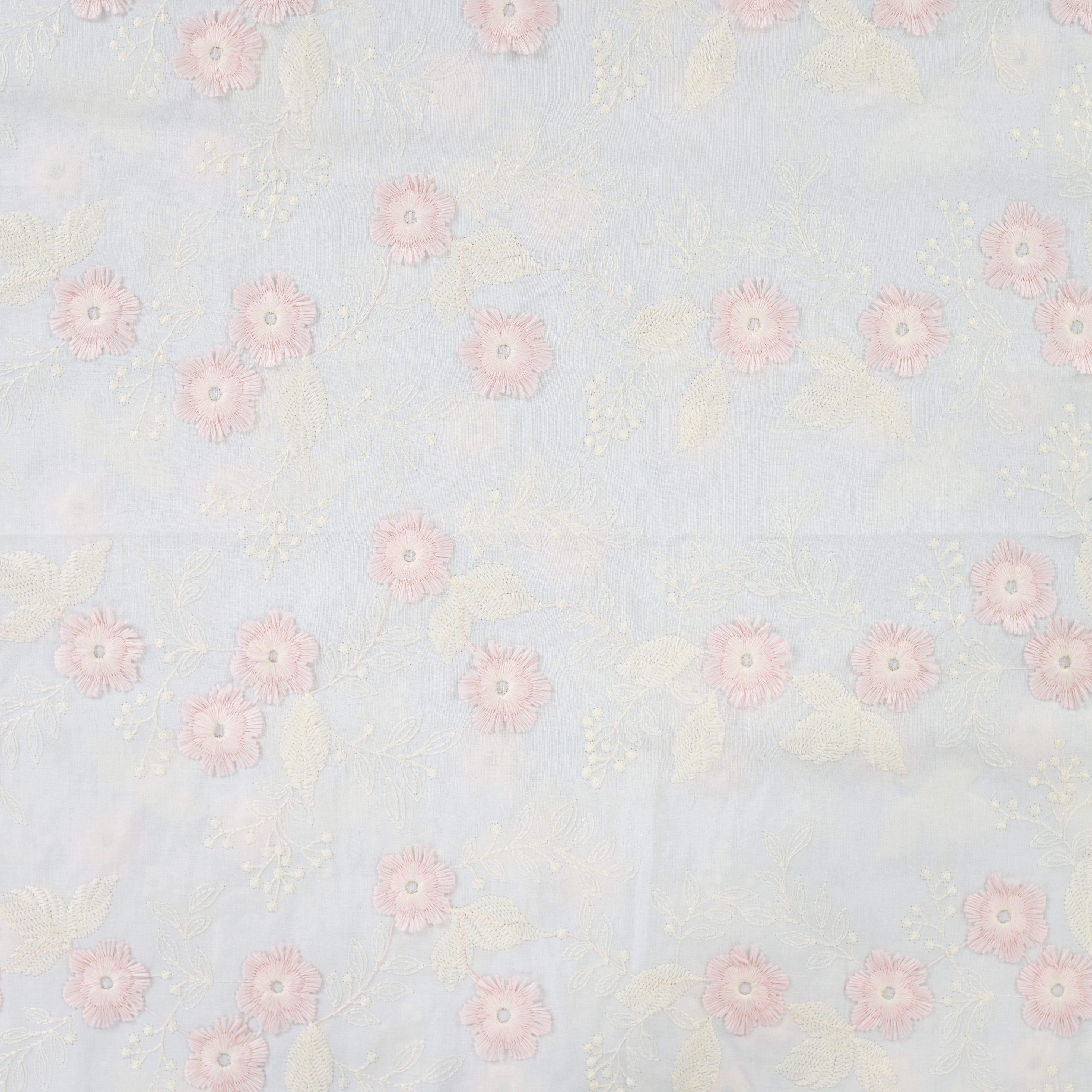 Tissu Broderie Anglaise Fleurs Roses Brodées