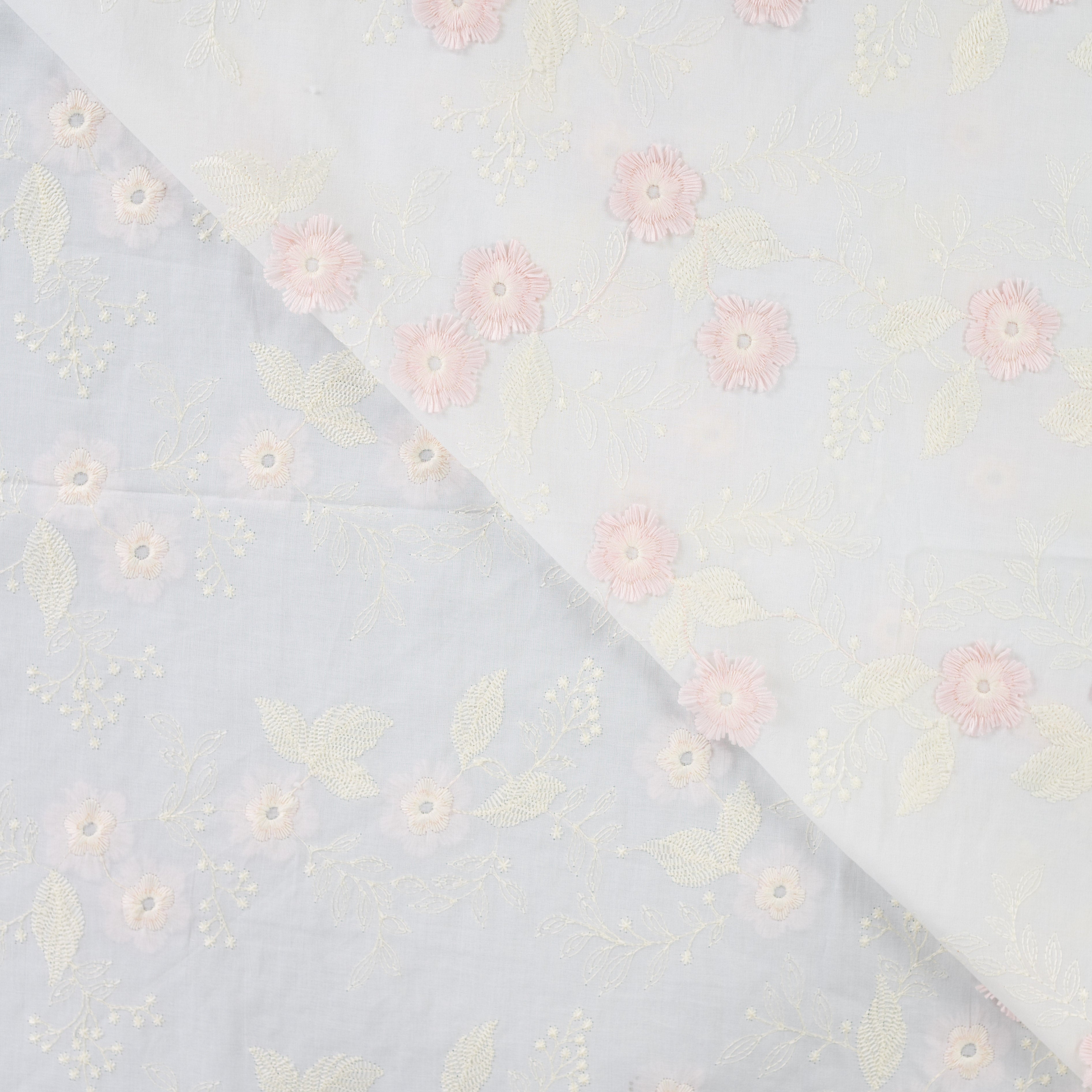 Tissu Broderie Anglaise Fleurs Roses Brodées