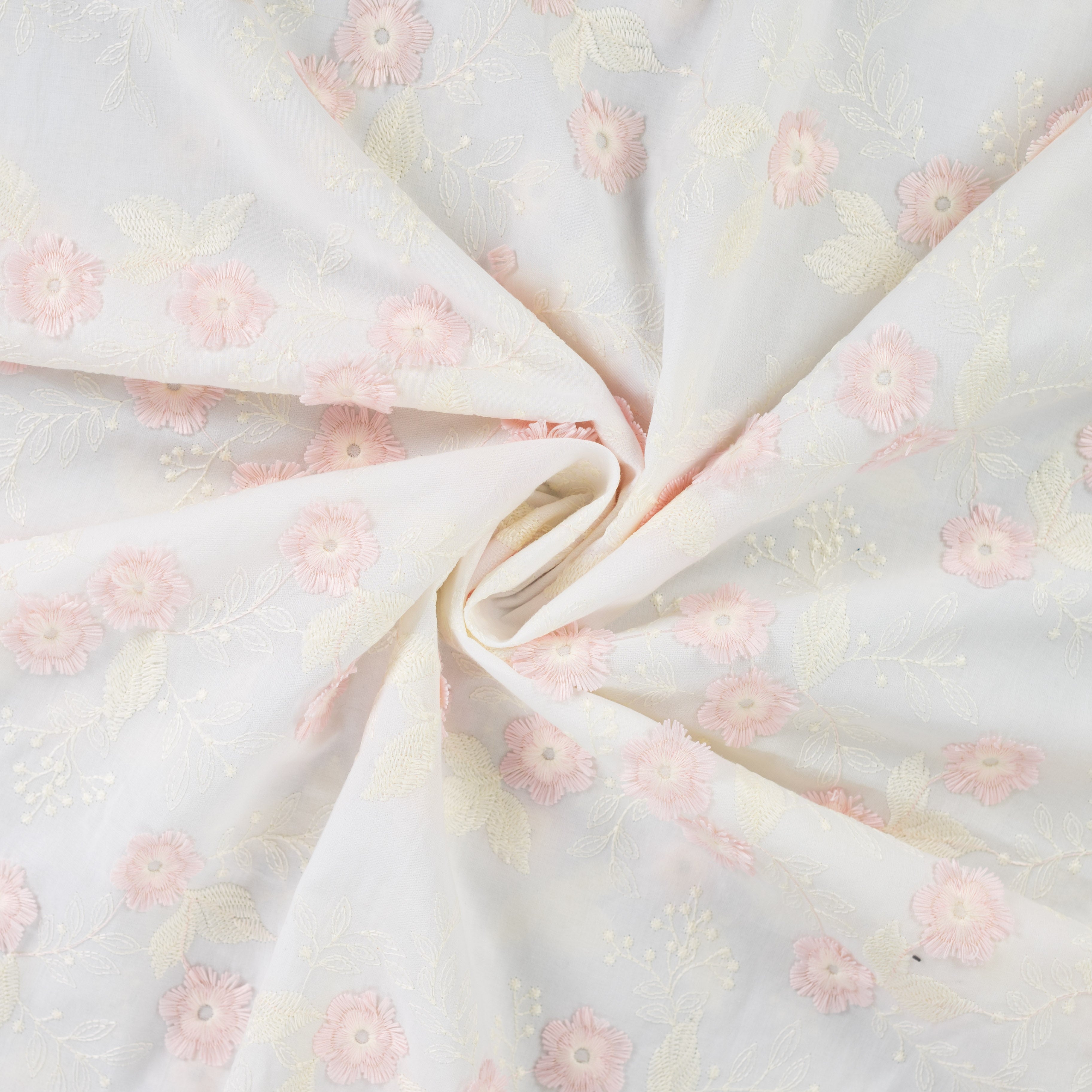 Tissu Broderie Anglaise Fleurs Roses Brodées