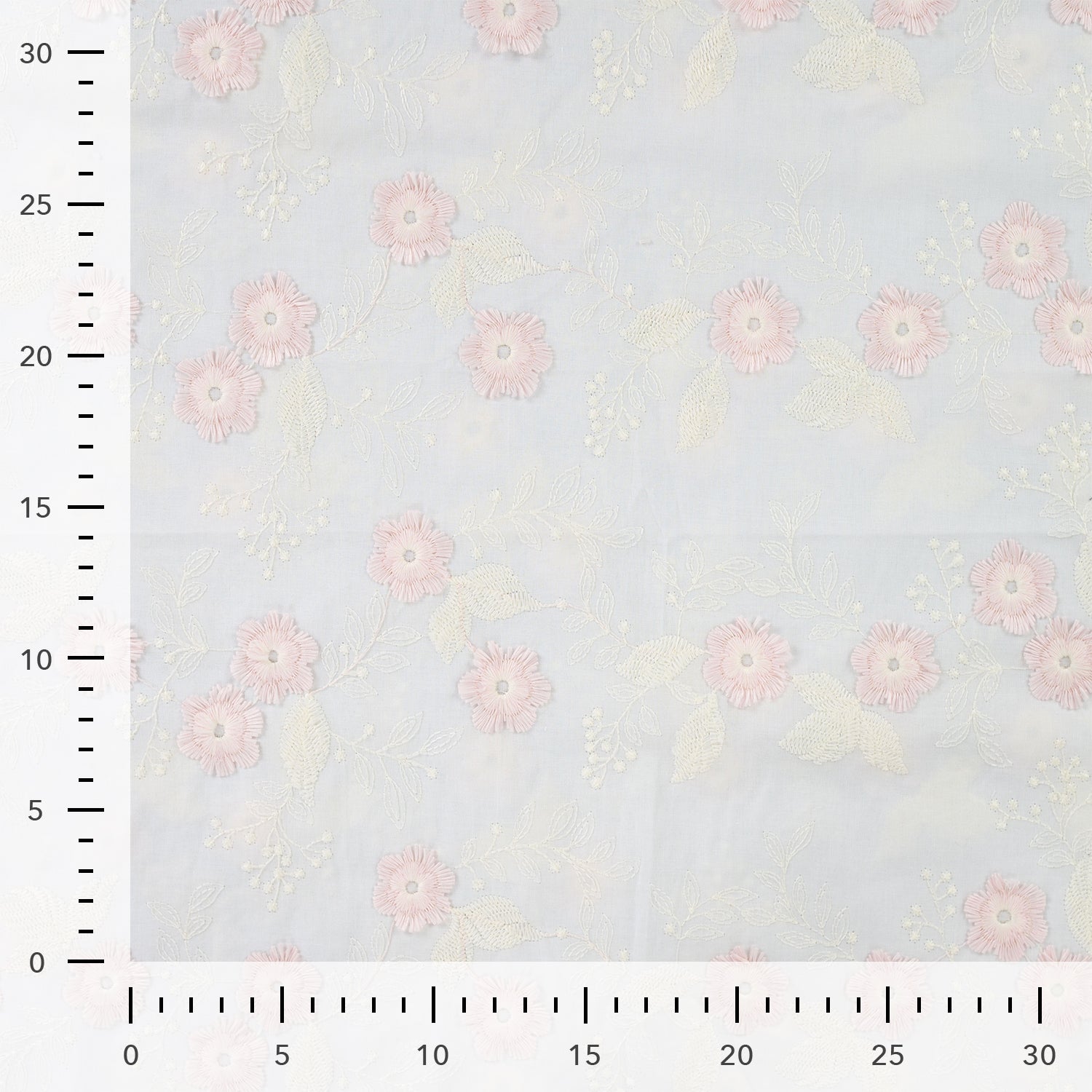 Tissu Broderie Anglaise Fleurs Roses Brodées