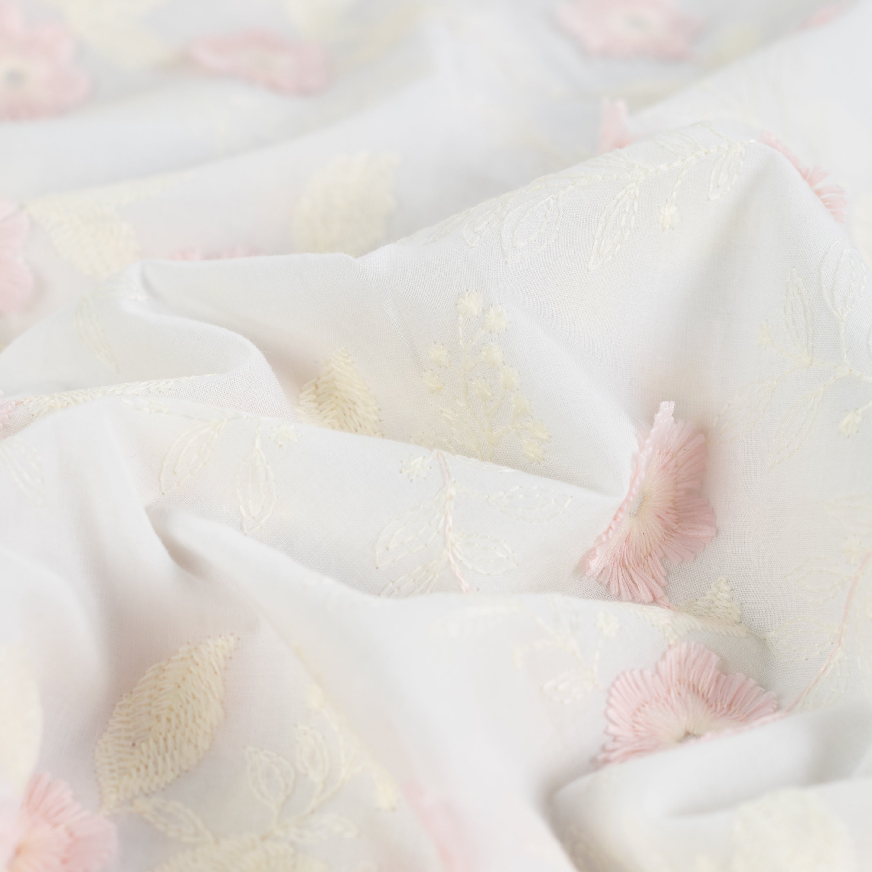 Tissu Broderie Anglaise Fleurs Roses Brodées