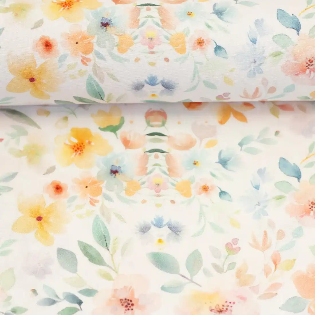 Tissu Aquarelle Florale – Popeline de Coton aux Tons Pastel