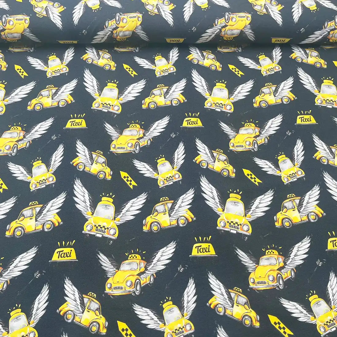 Tissu Enfant Motif Taxi – French Terry Original