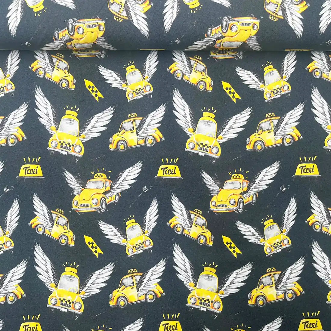 Tissu French Terry Fantaisie – Petits Taxis Volants