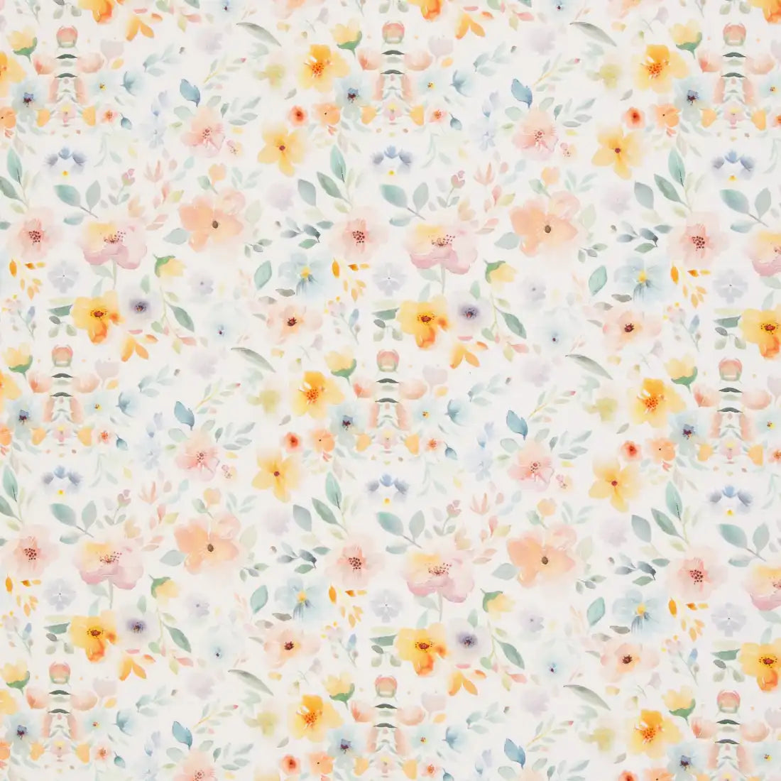 Tissu Jardin de Printemps – Fleurs Pastel sur Fond Blanc