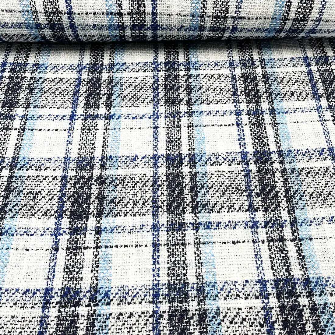 Tissu Tweed Léger – Carreaux Bleu et Blanc