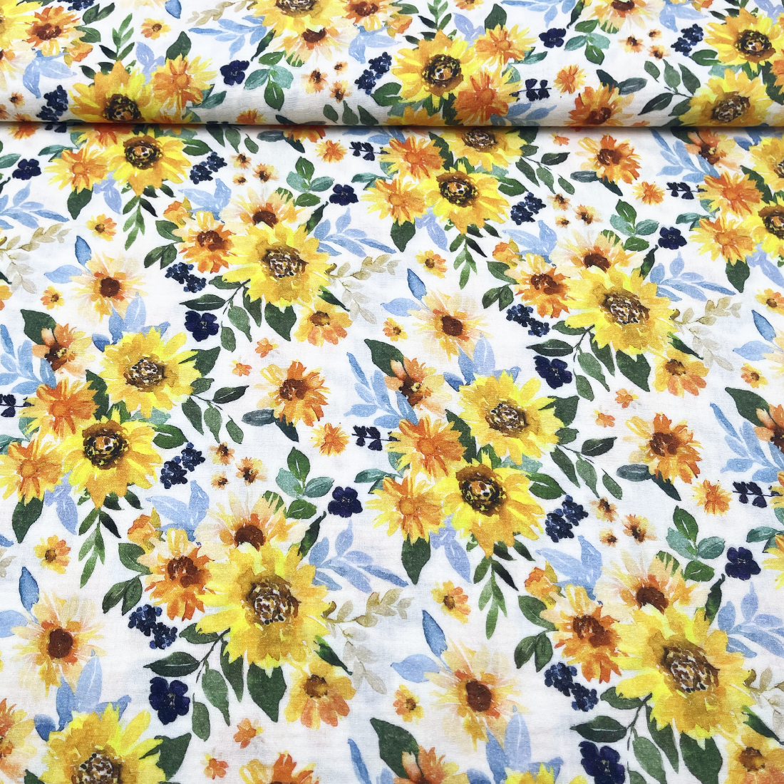 Tissu double gaze fleurs jaune soleil – Léger et poétique