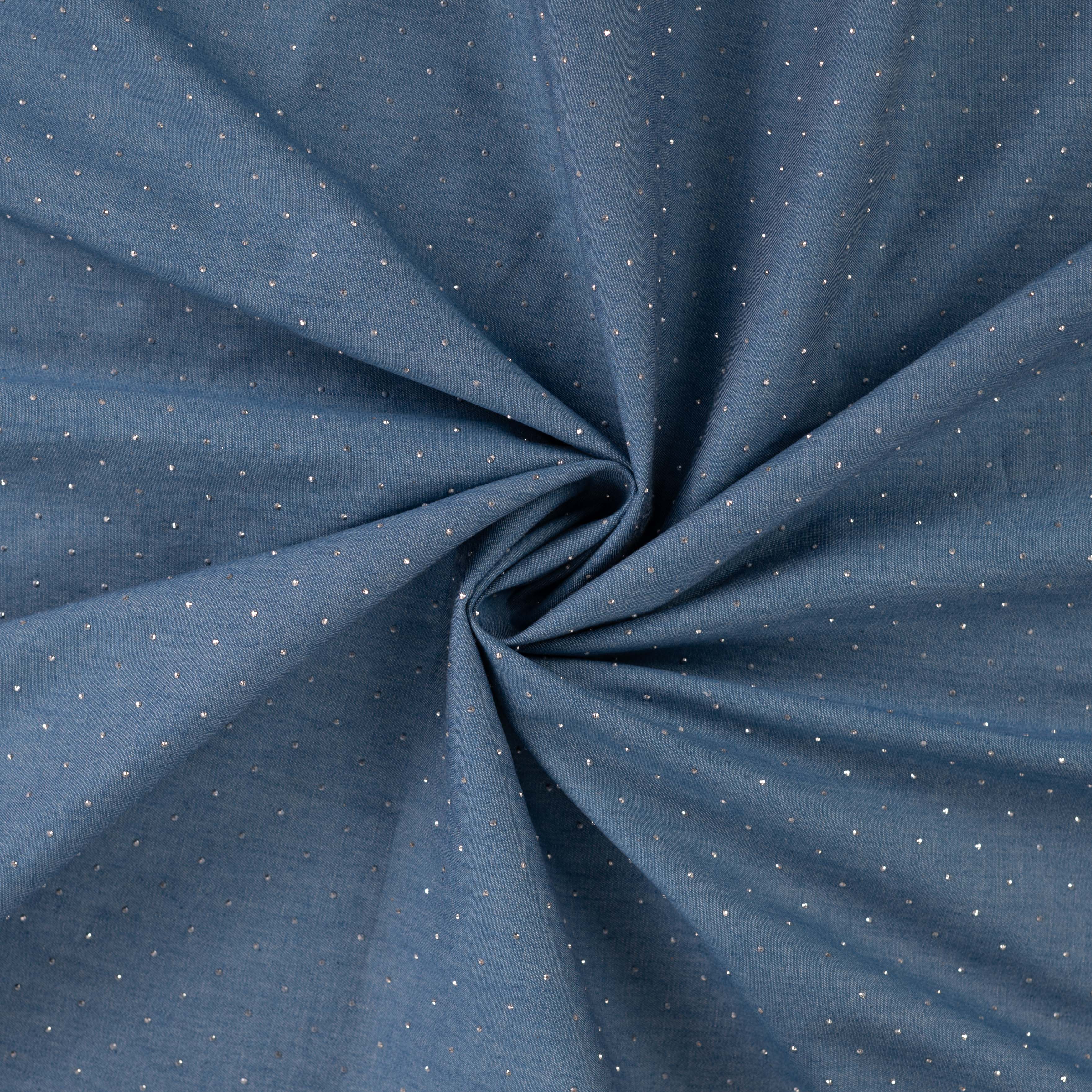 Tissu jean fin bleu avec strass