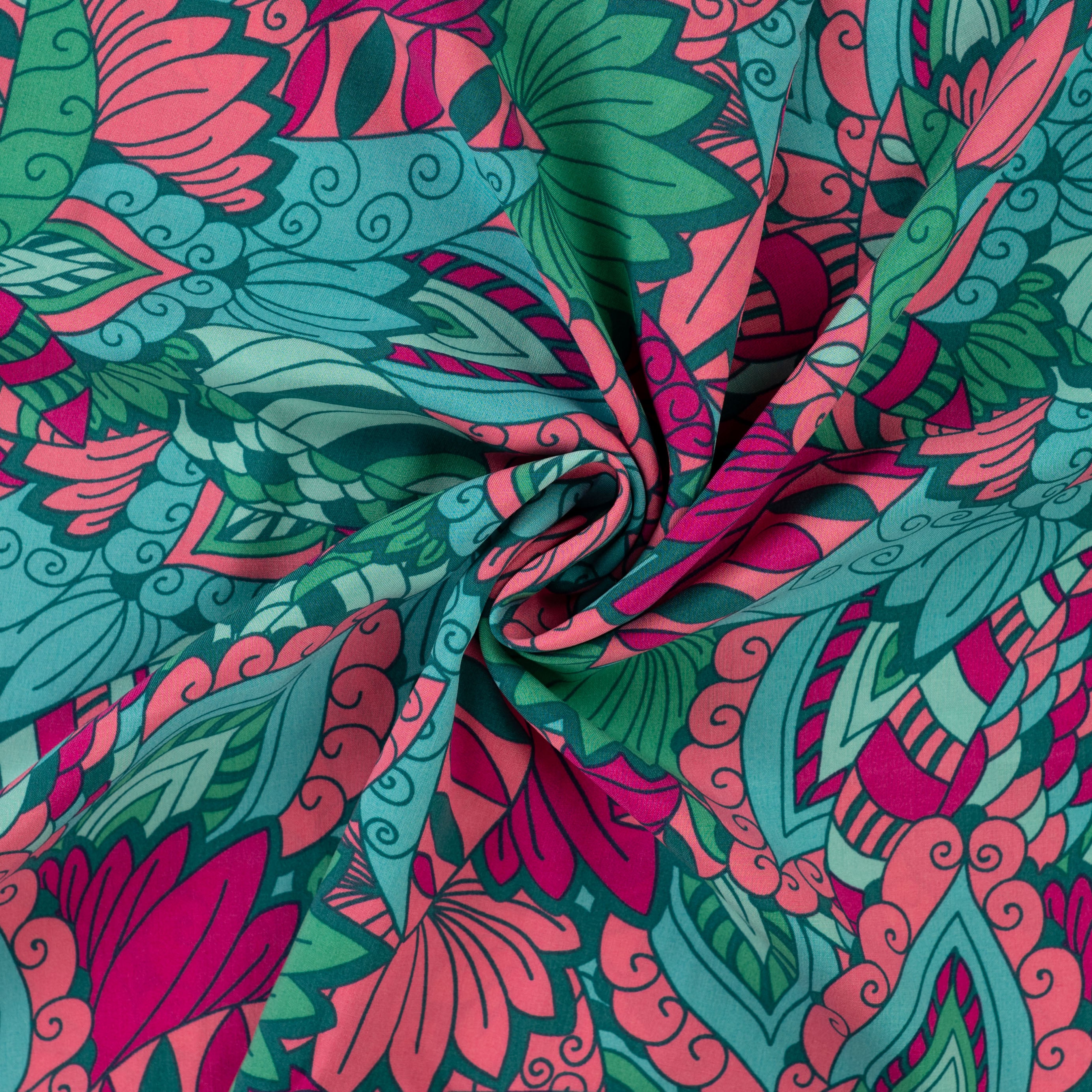 Tissu viscose géométrique turquoise