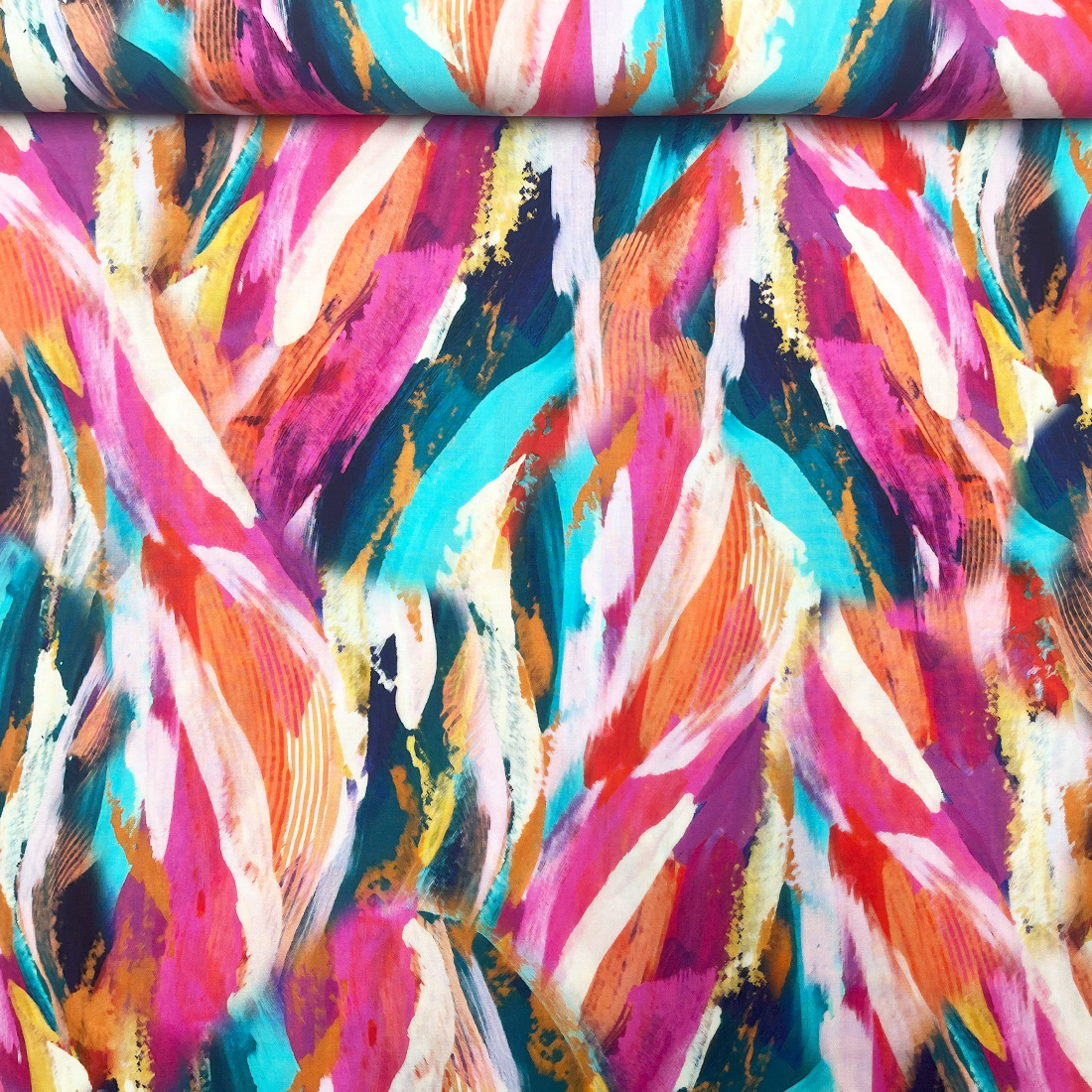 Viscose légère à motif plumes multicolores