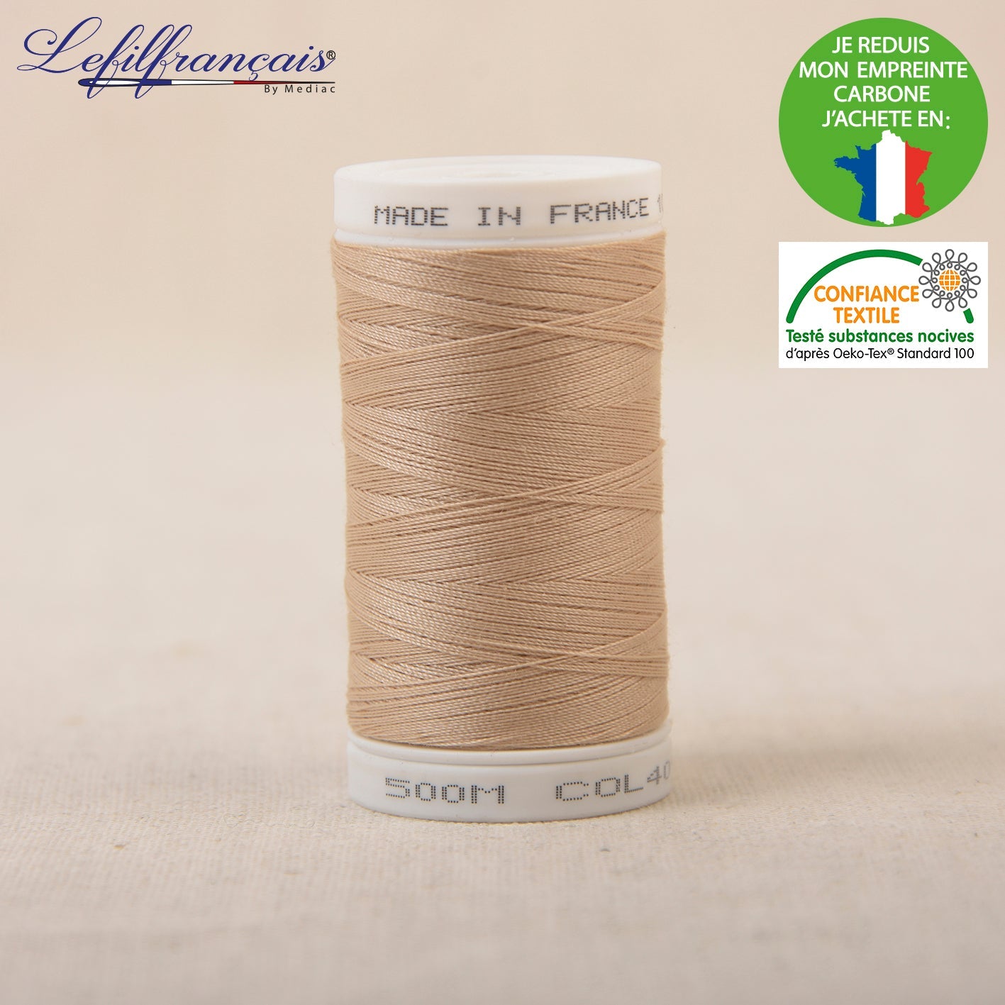 Fil à coudre beige - 500 mètres