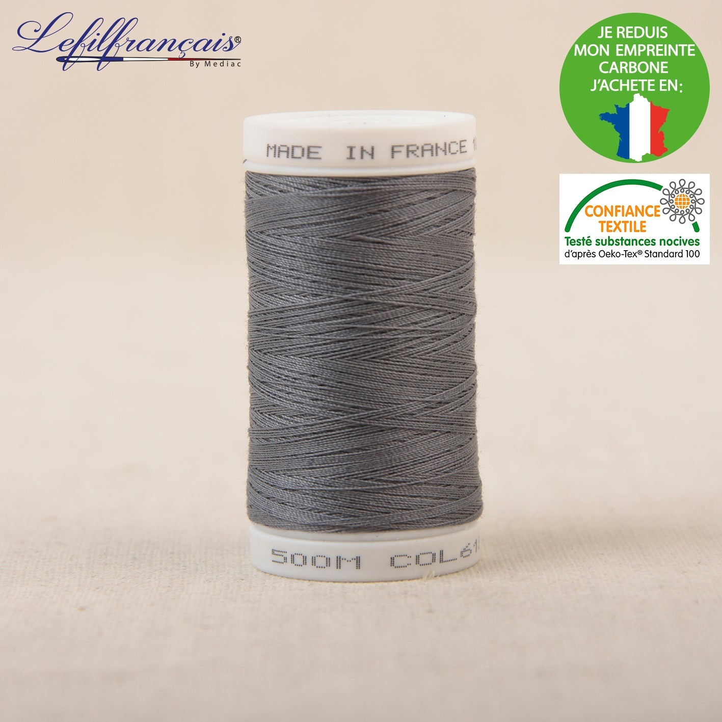 Fil à coudre gris - 500 mètres