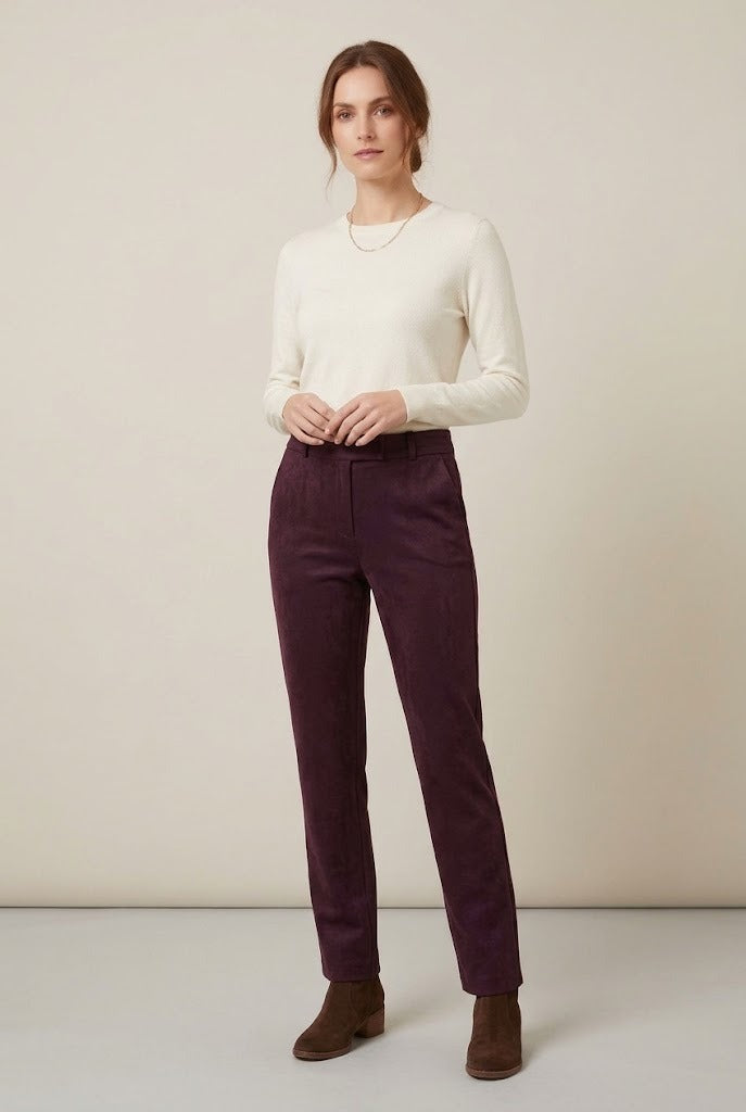 Pantalon droit en suédine stretch bordeaux