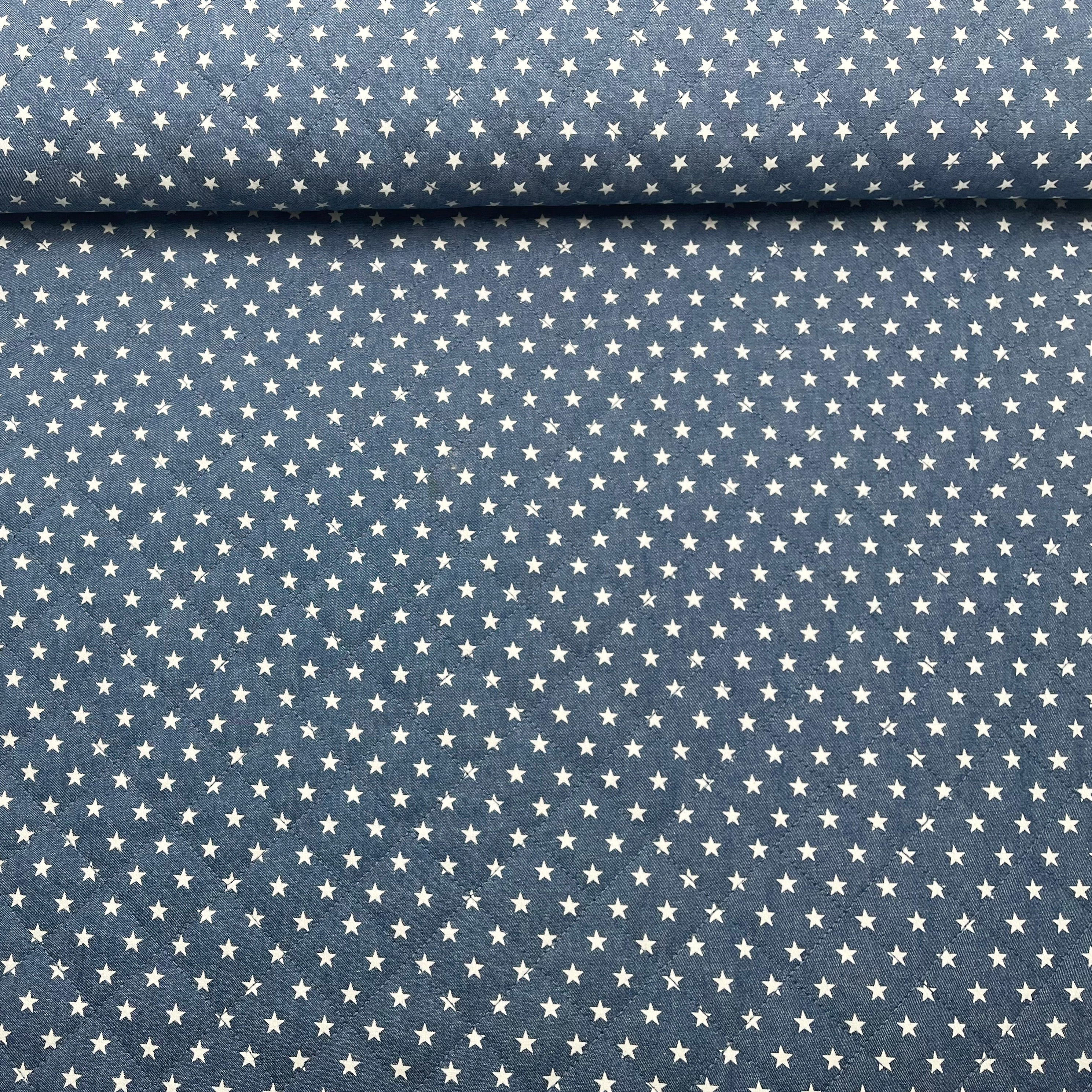 Tissu matelassé bleu jeans étoilé