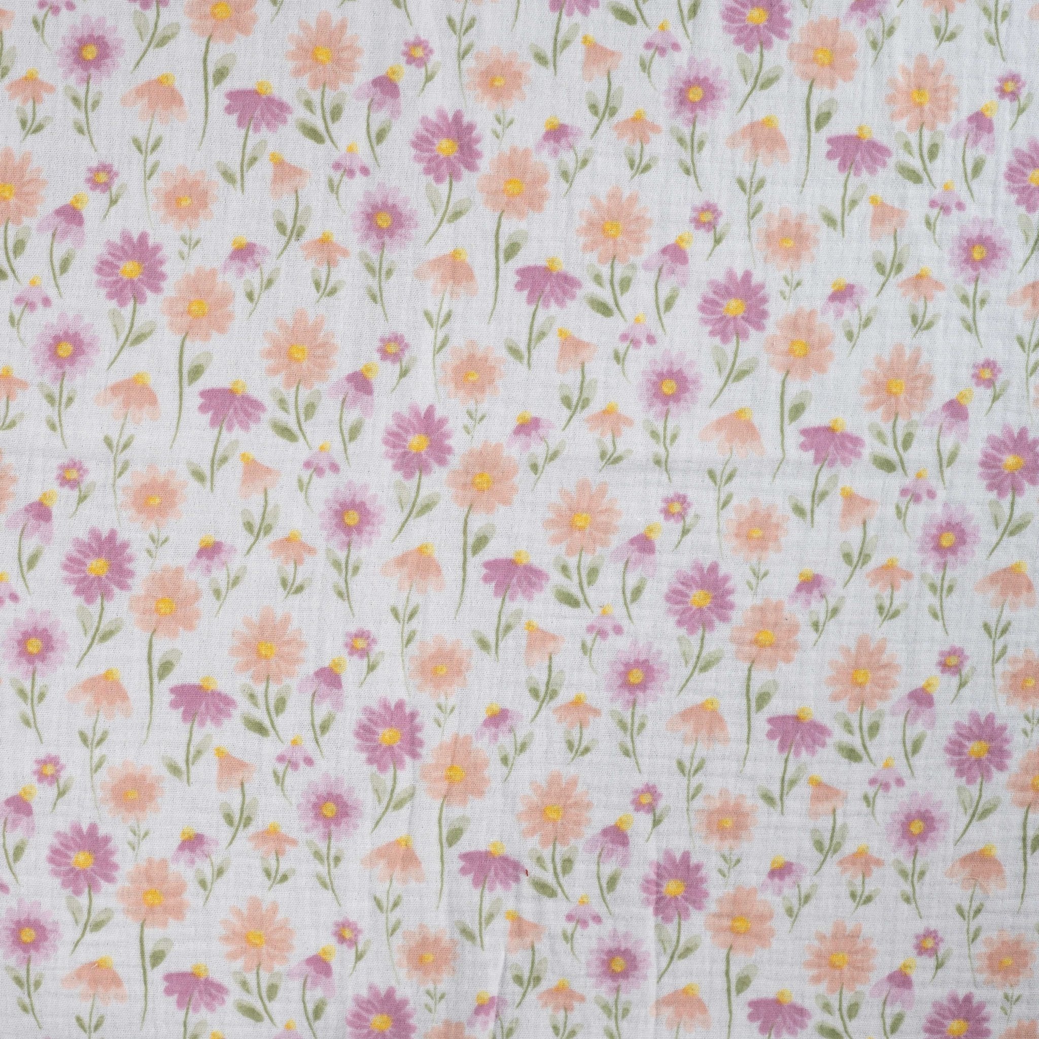 Tissus double gaze pâquerettes pastel