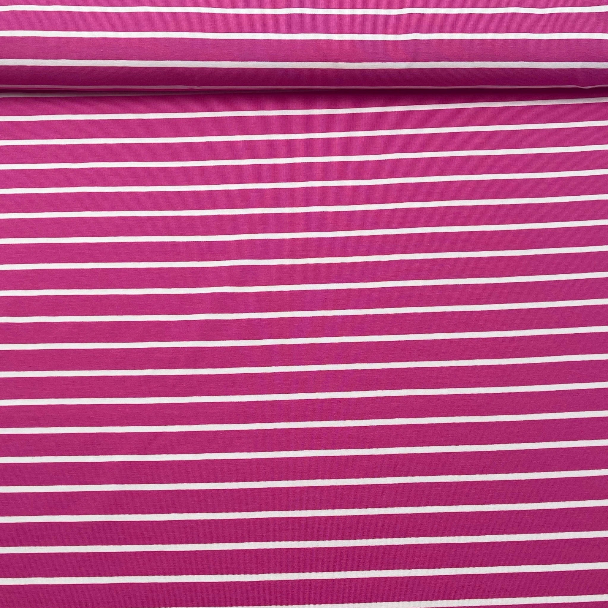 Tissu Jersey Coton ligné marin rose