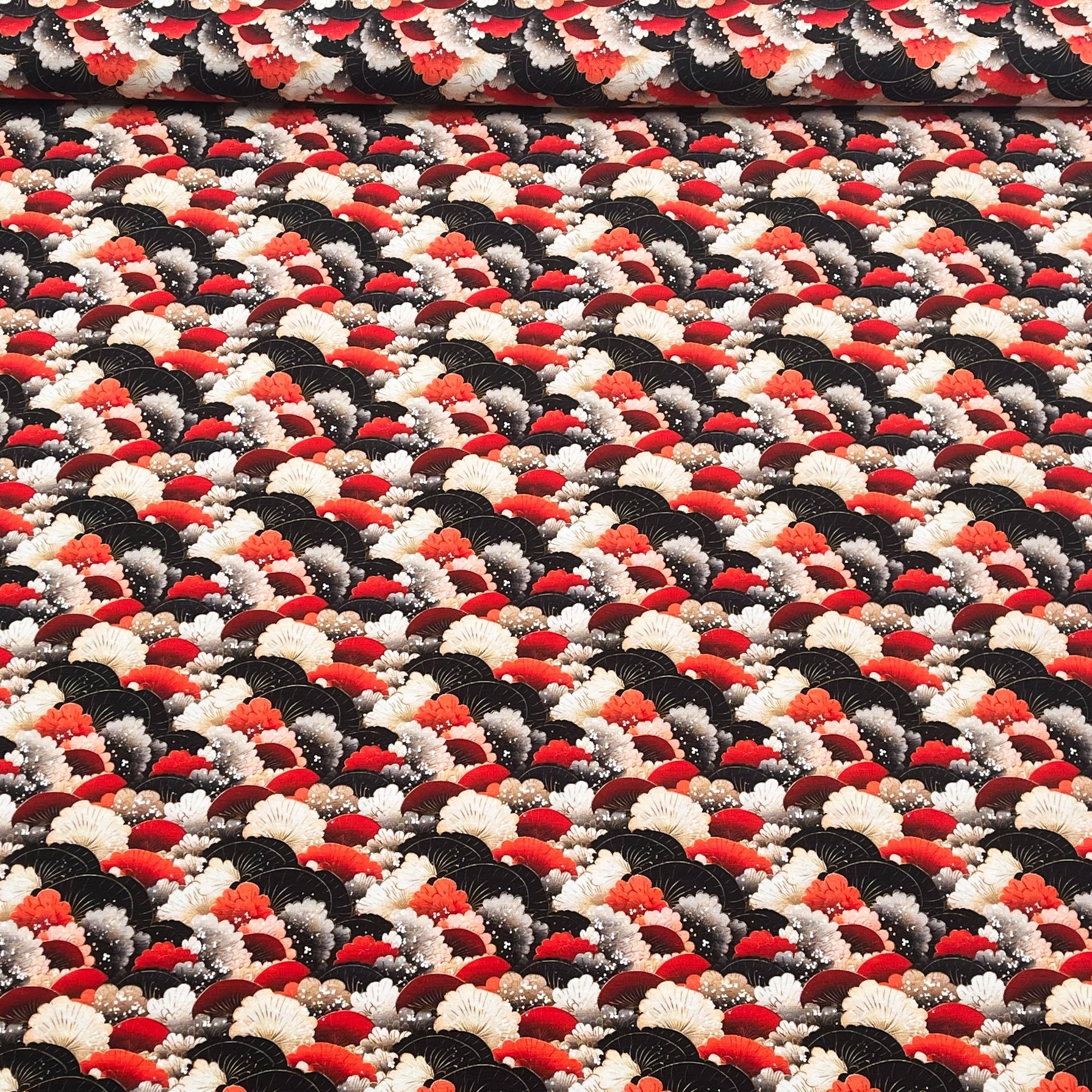 Tissu Jersey de Coton éventails japonais rouges