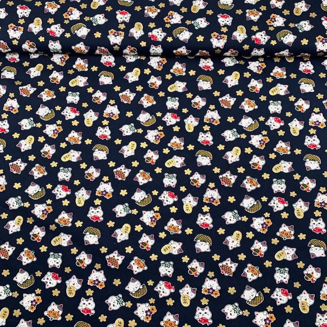 Tissu Popeline Maneki-Neko Japonais