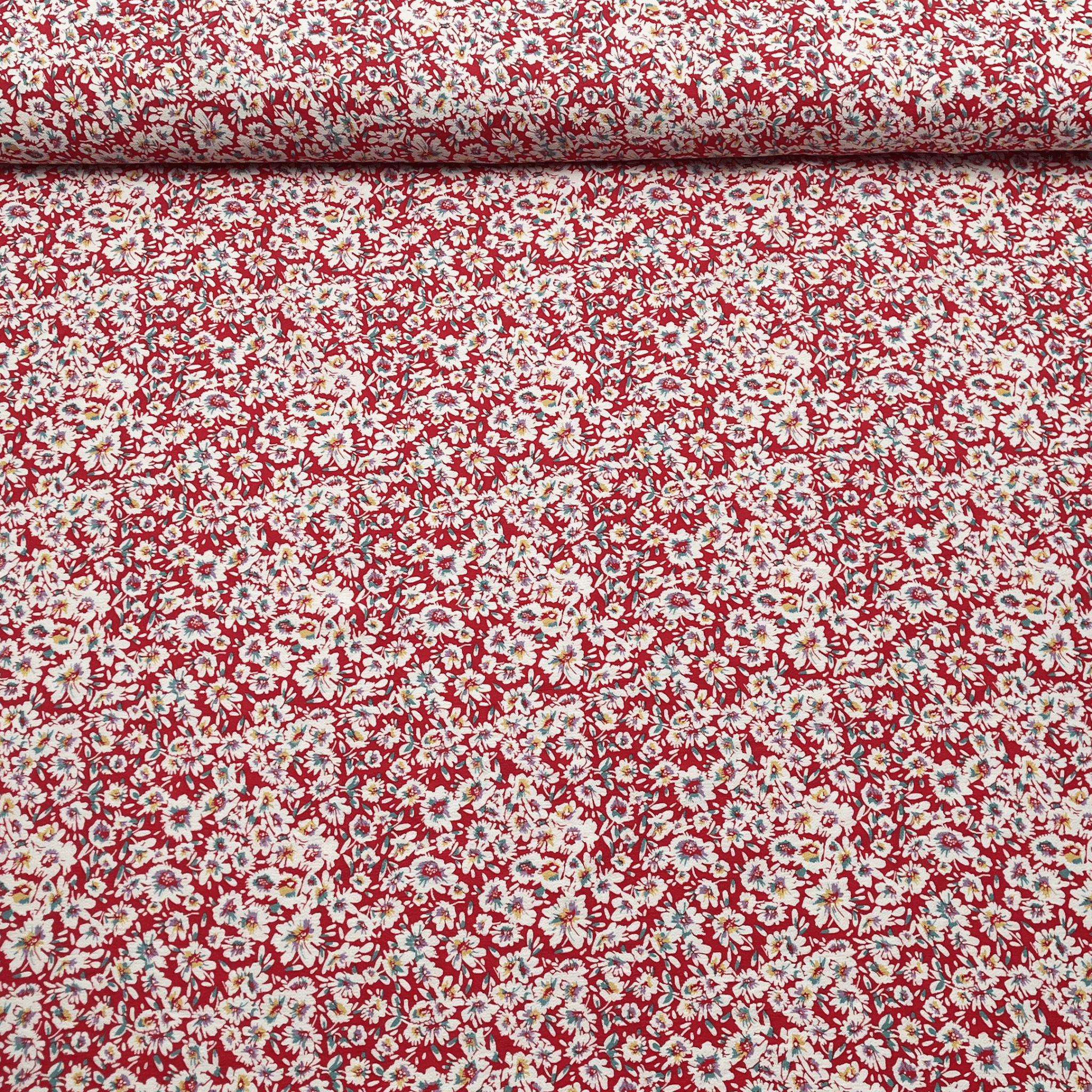 Tissu viscose crêpe liberty rouge fleuri