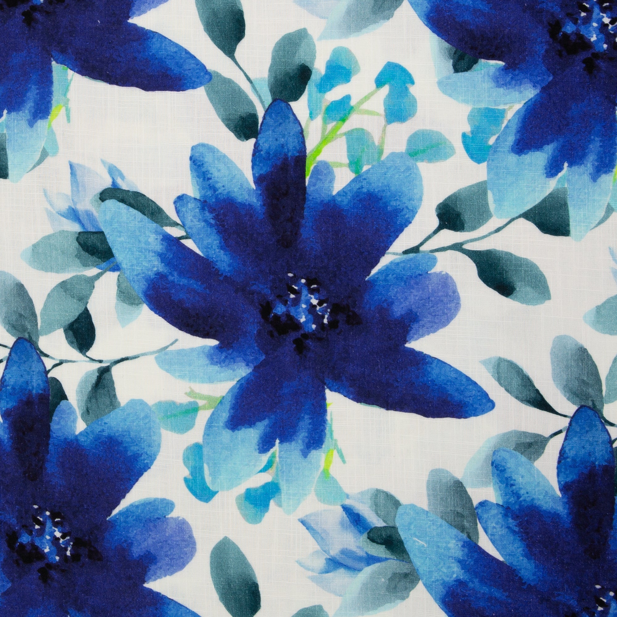 Tissus double gaze plat fleurs bleu aquarelle