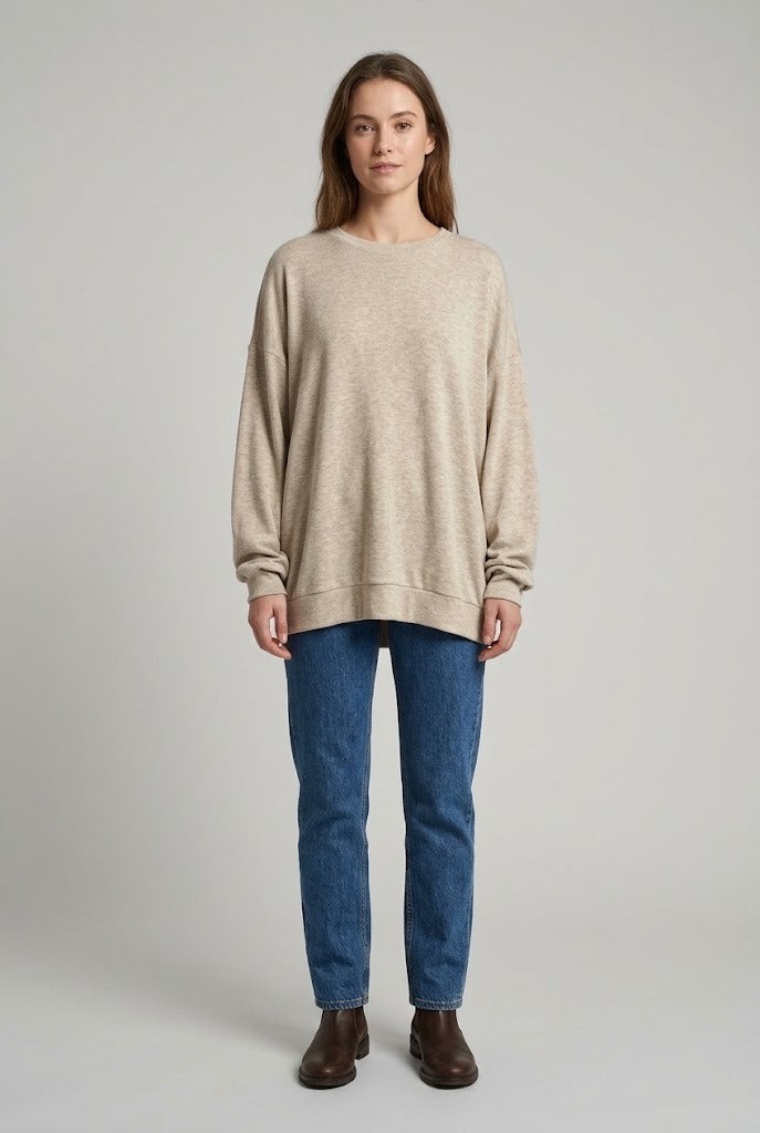 Pull ample en maille tricot beige chiné