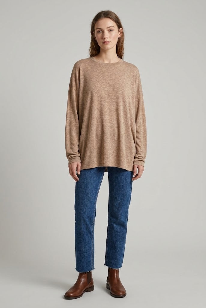 Pull ample en maille tricot noisette chiné