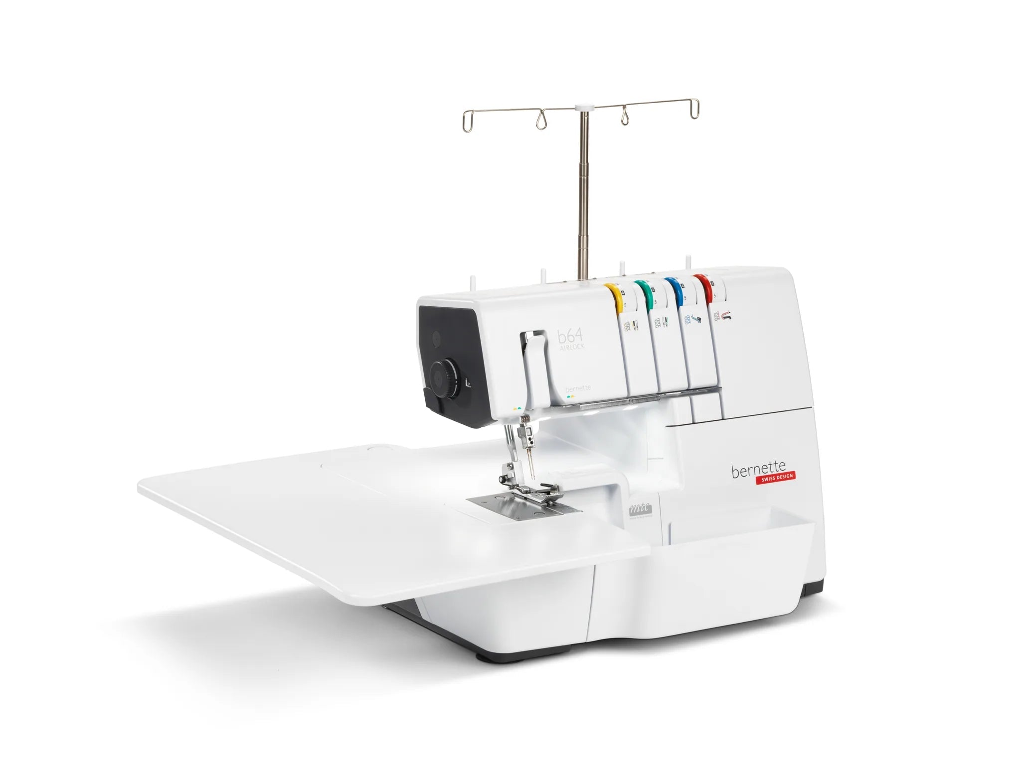 Surjeteuse bernette 64 AIRLOCK — vue trois quarts, avec table rallonge
