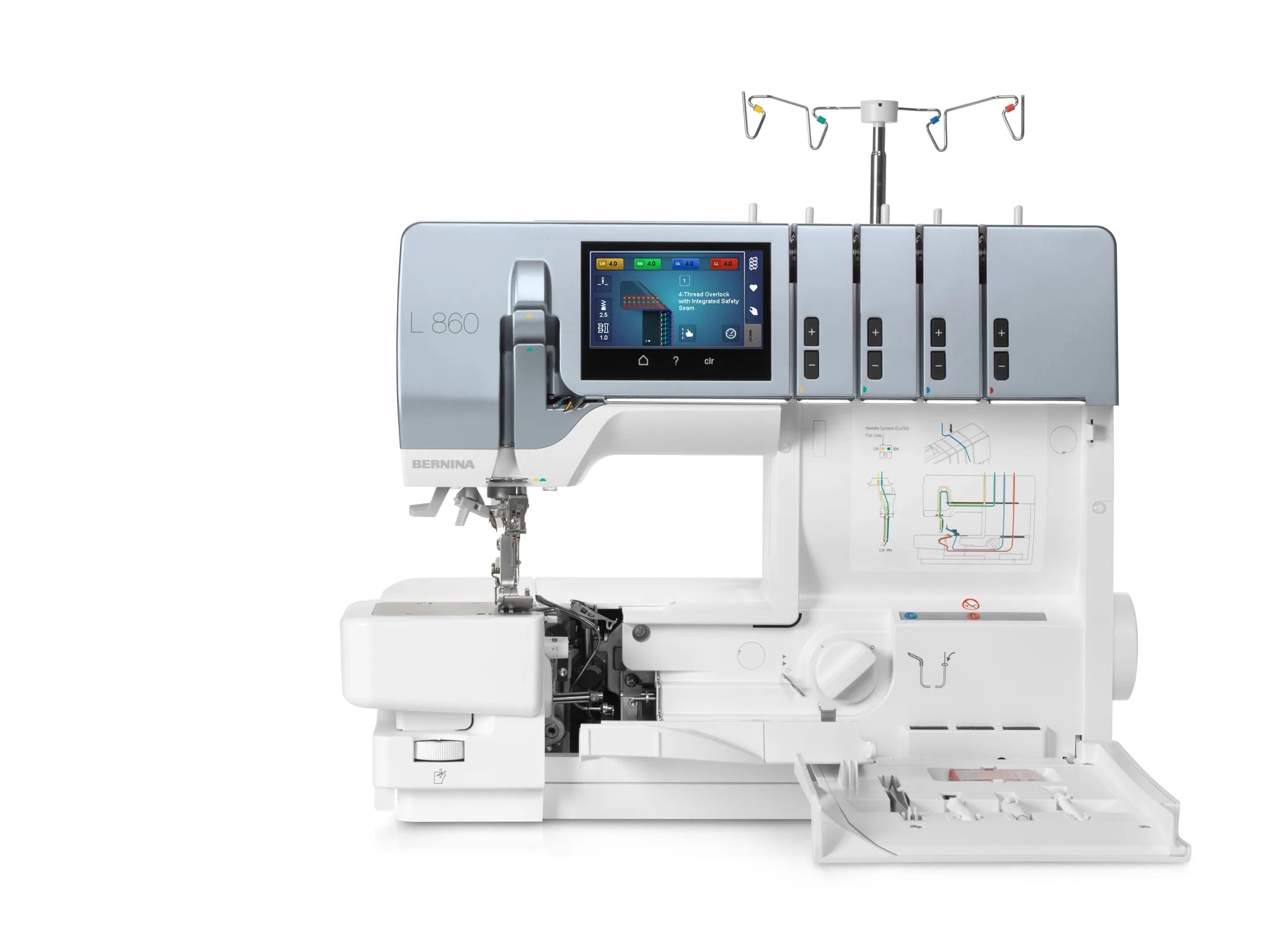 Surjeteuse BERNINA L 860 — vue de face, capot ouvert