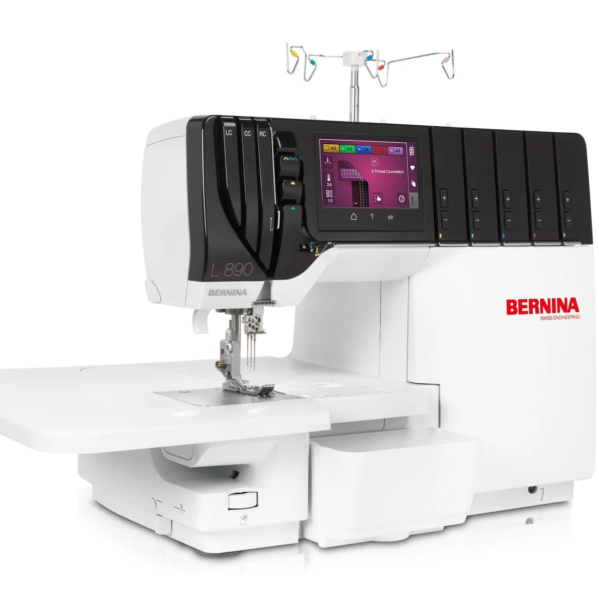 Surjeteuse-recouvreuse BERNINA L 890 — en atelier, avec table rallonge
