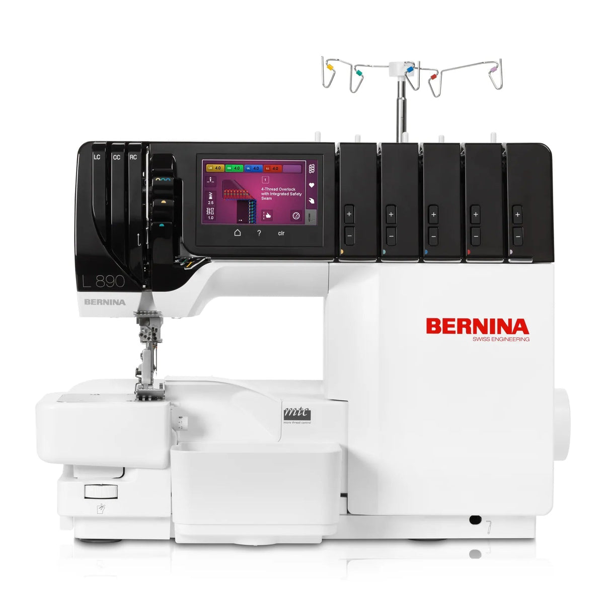 Surjeteuse-recouvreuse BERNINA L 890 — vue de face, avec table rallonge, surjet