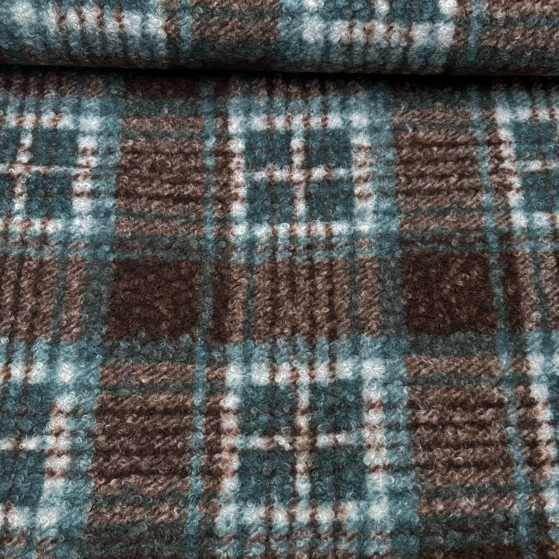 Tissu Bouclette à Carreaux Marron