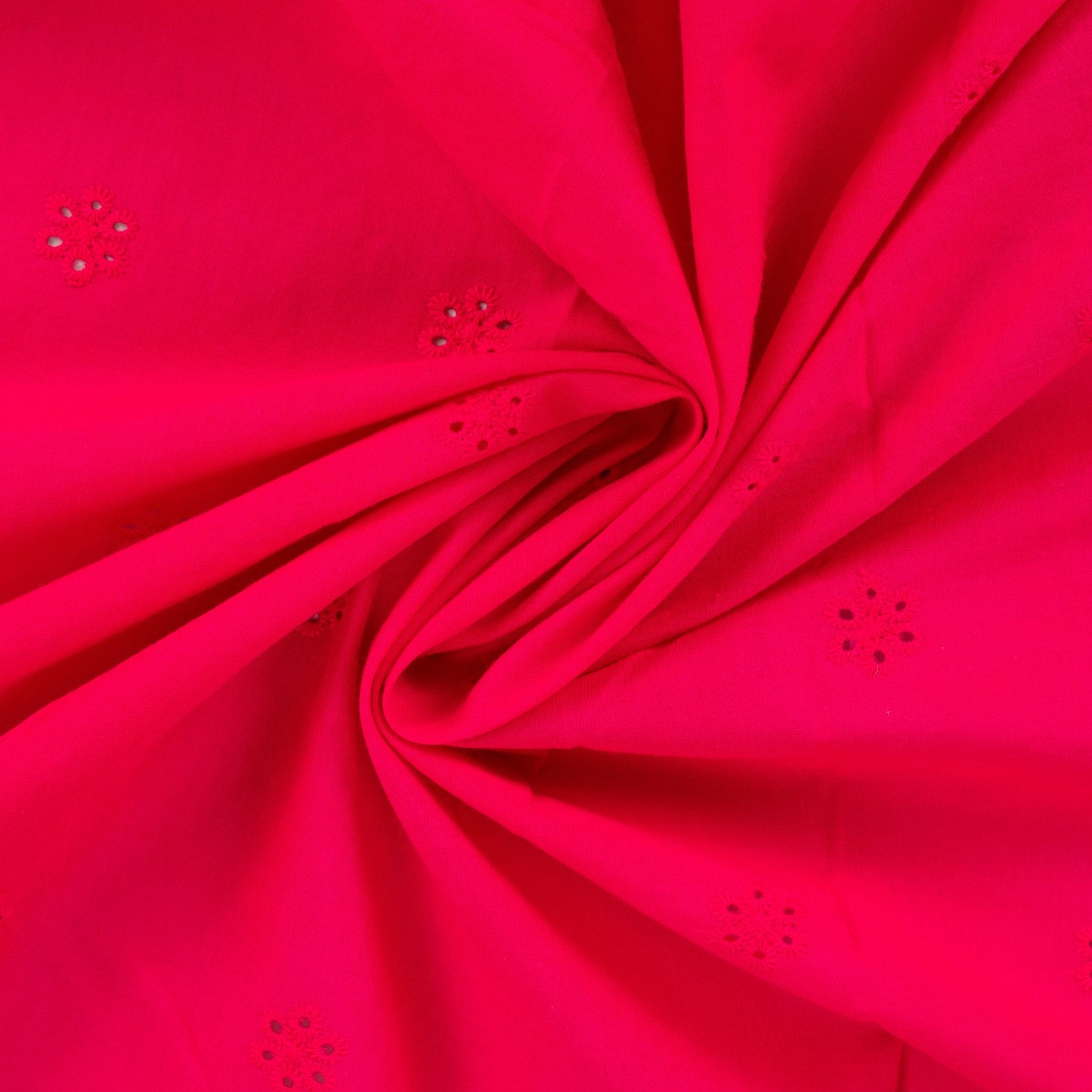 Tissu broderie anglaise bordure fuchsia