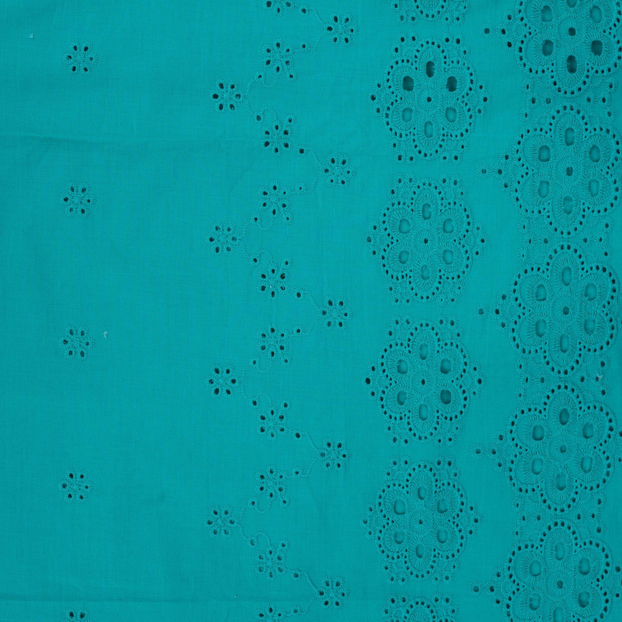Tissu broderie anglaise bordure turquoise