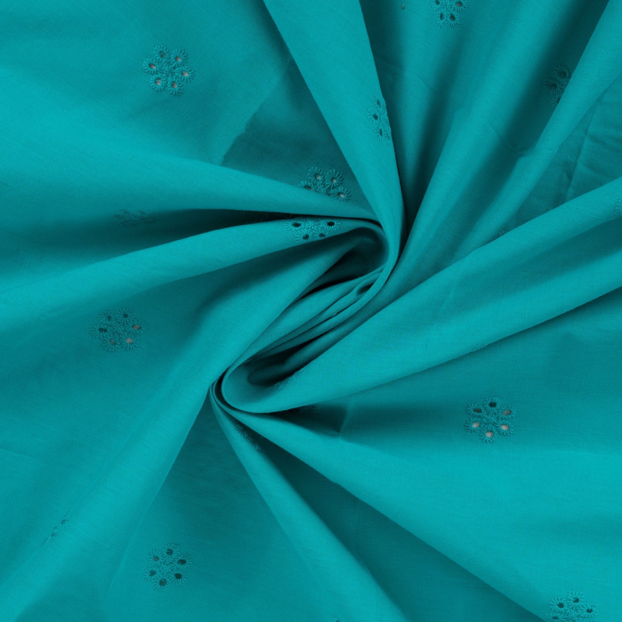 Tissu broderie anglaise bordure turquoise