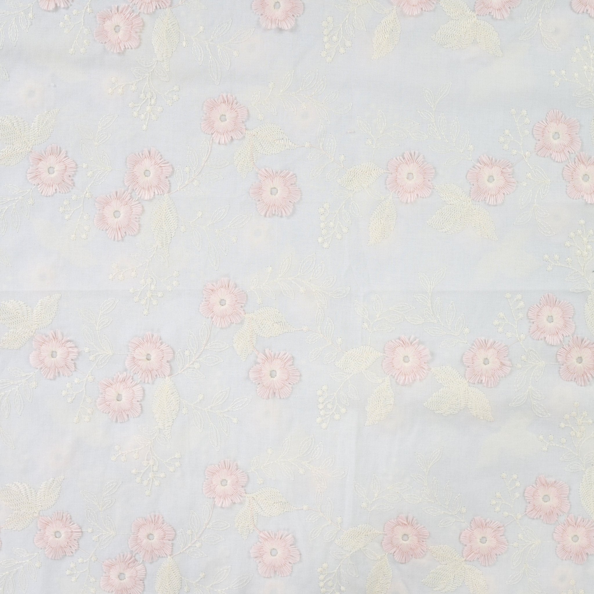 Tissu Broderie Anglaise Fleurs Roses Brodées