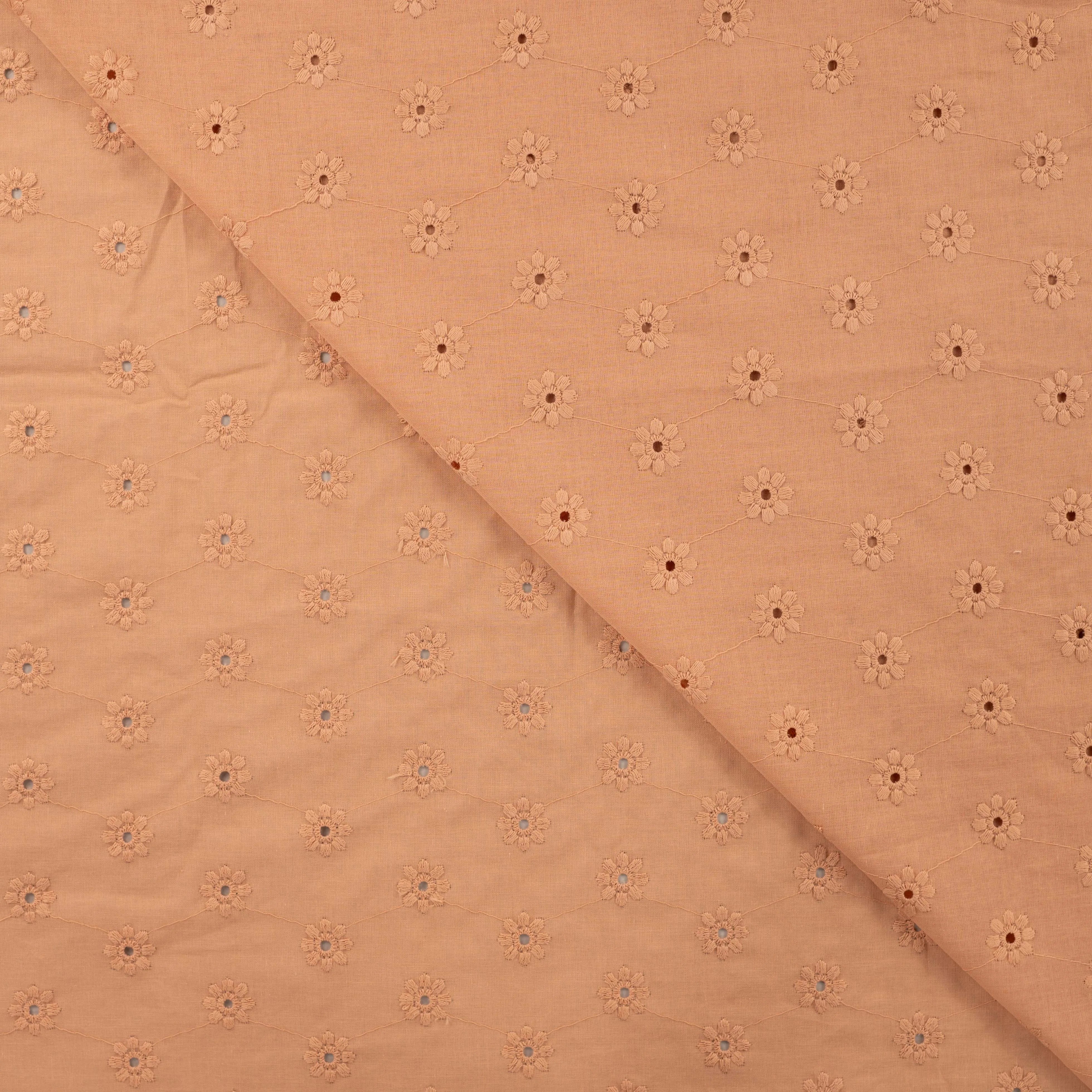 Tissu coton saumon à broderie fleurs