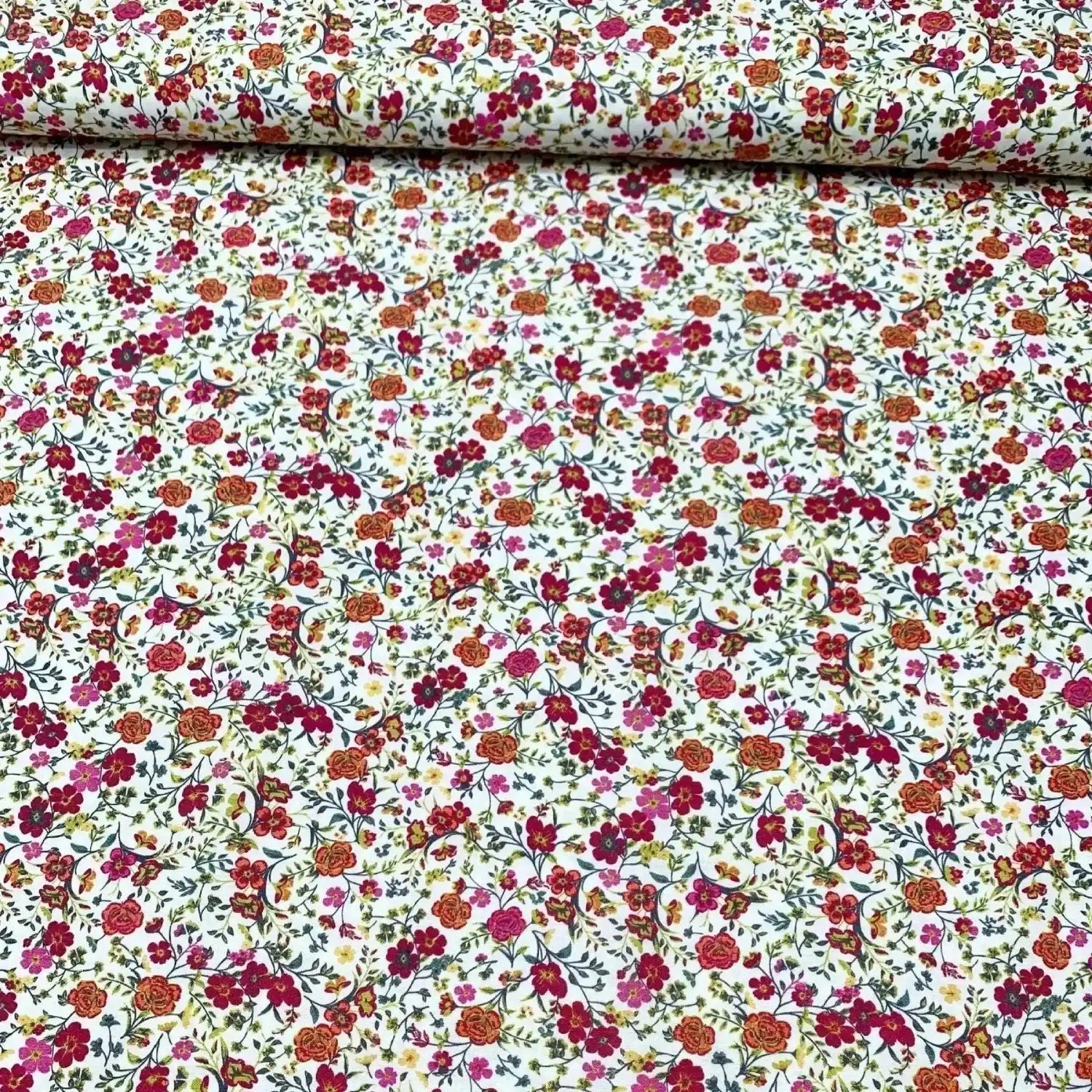 Tissu coton suisse style liberty petite fleurs rose orange