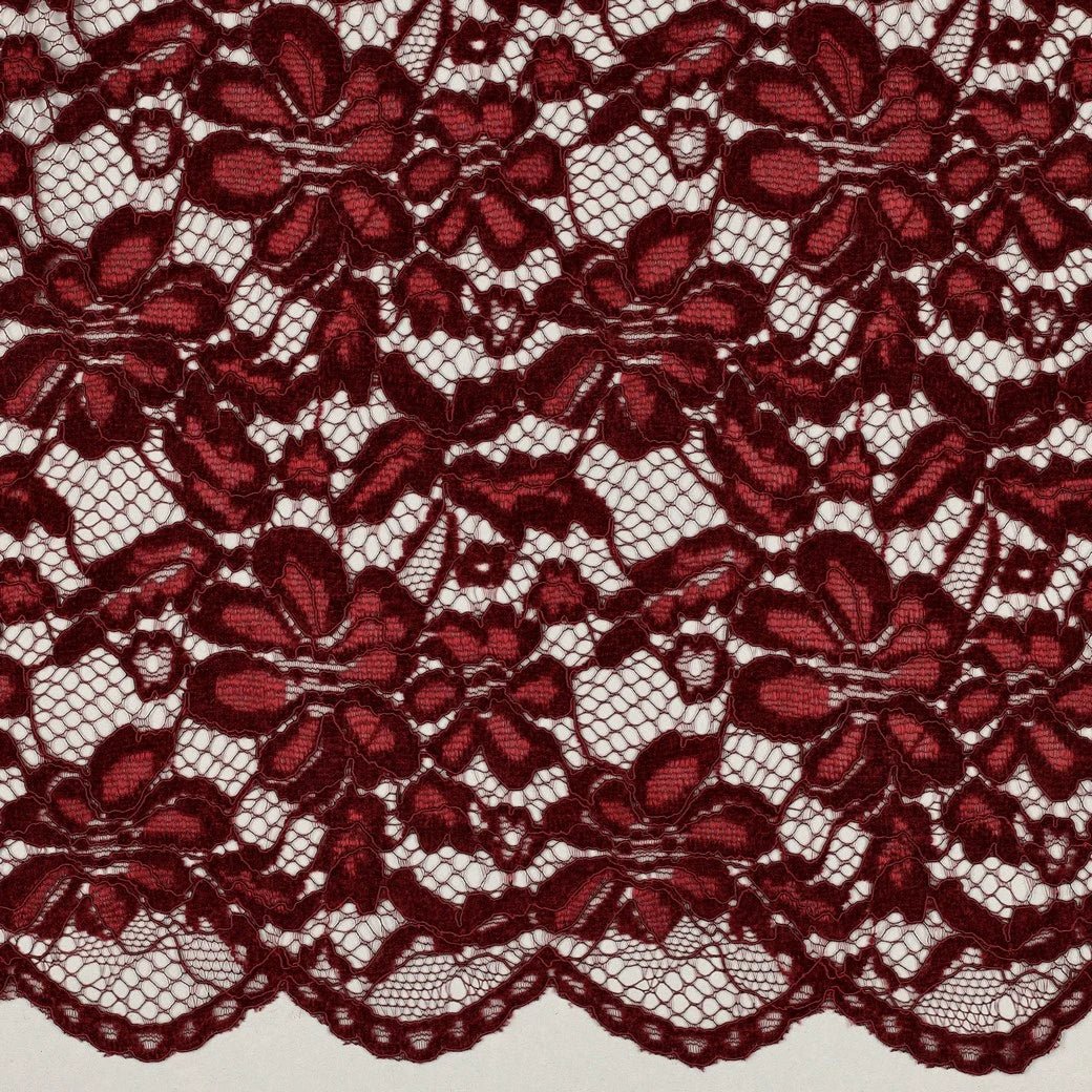 Dentelle bordeaux grandes fleurs et feston