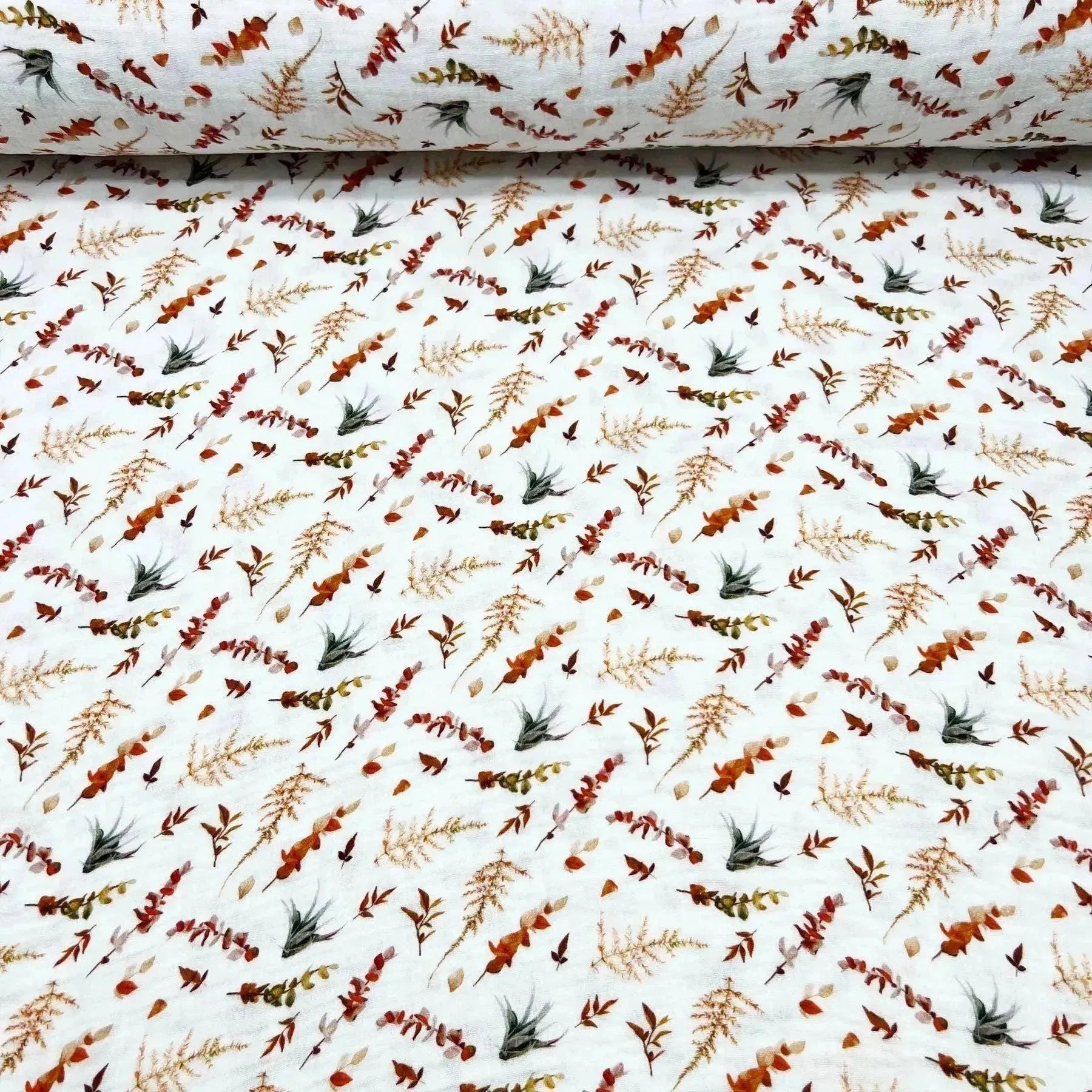Tissu double gaze de coton feuilles
