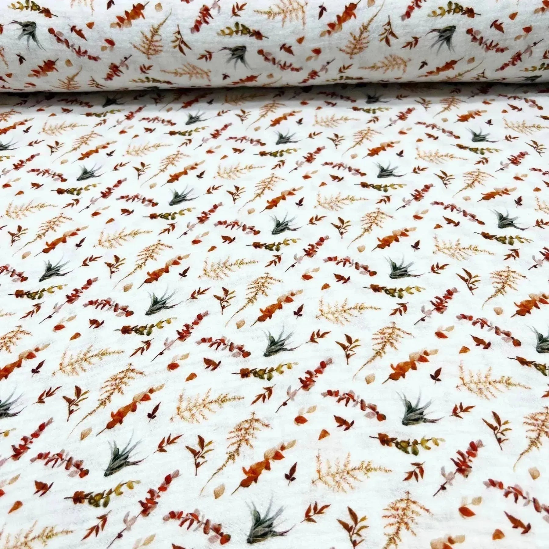 Tissu double gaze de coton feuilles