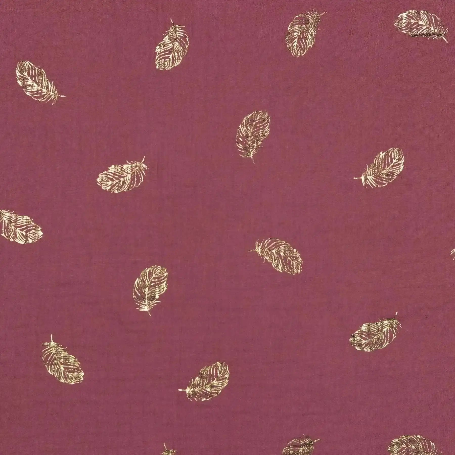 Tissu double gaze Framboise plumes avec dorures