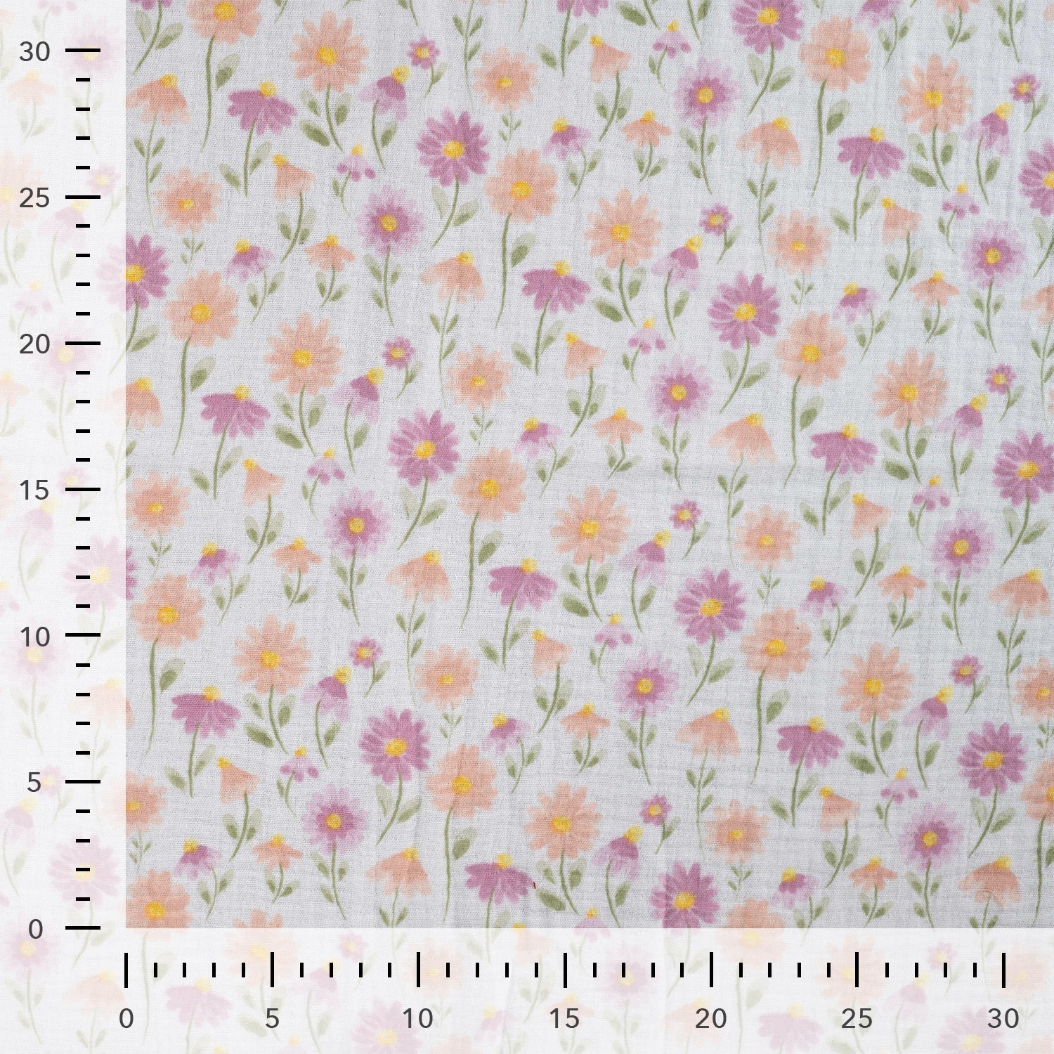 Tissu double gaze pâquerettes pastel