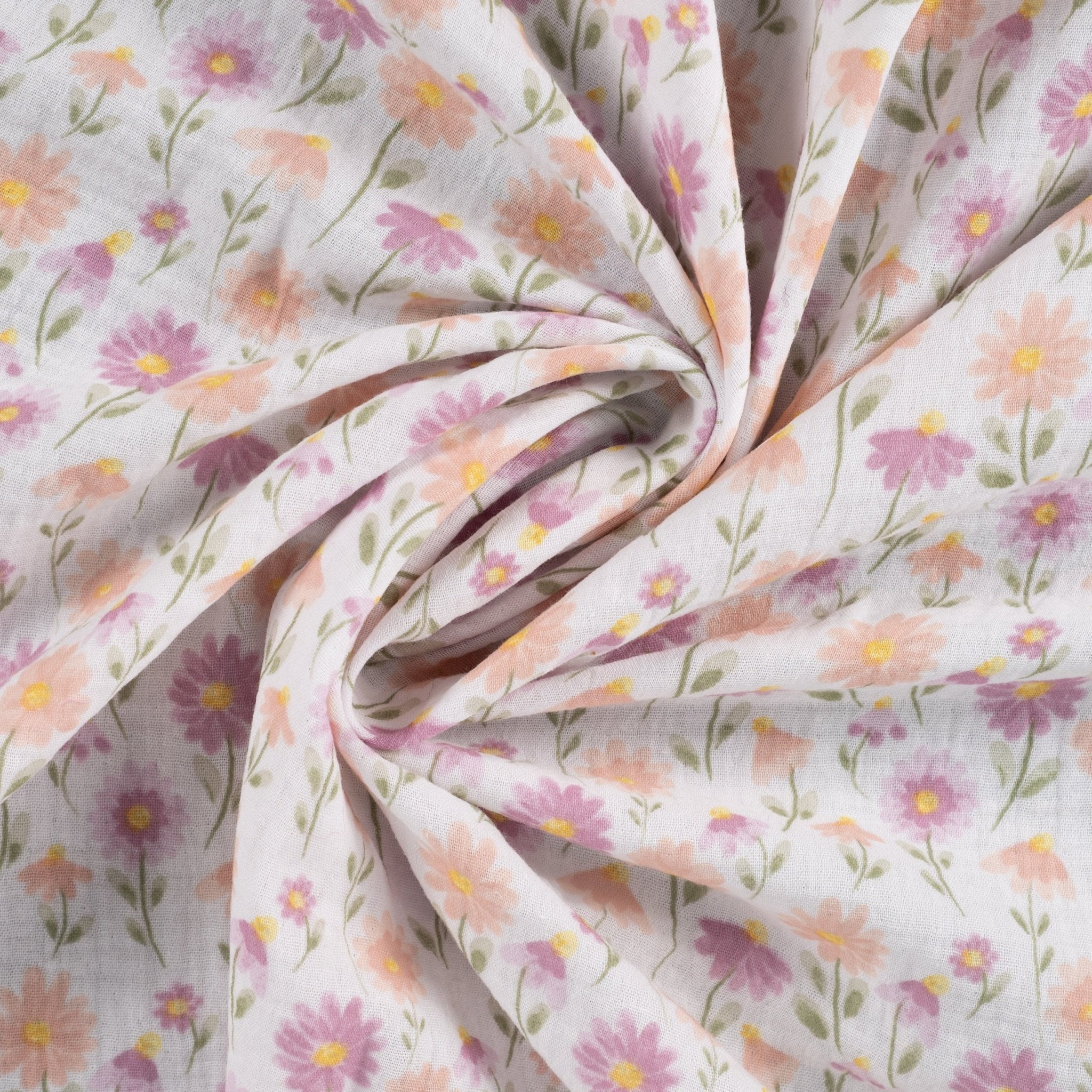 Tissu double gaze pâquerettes pastel