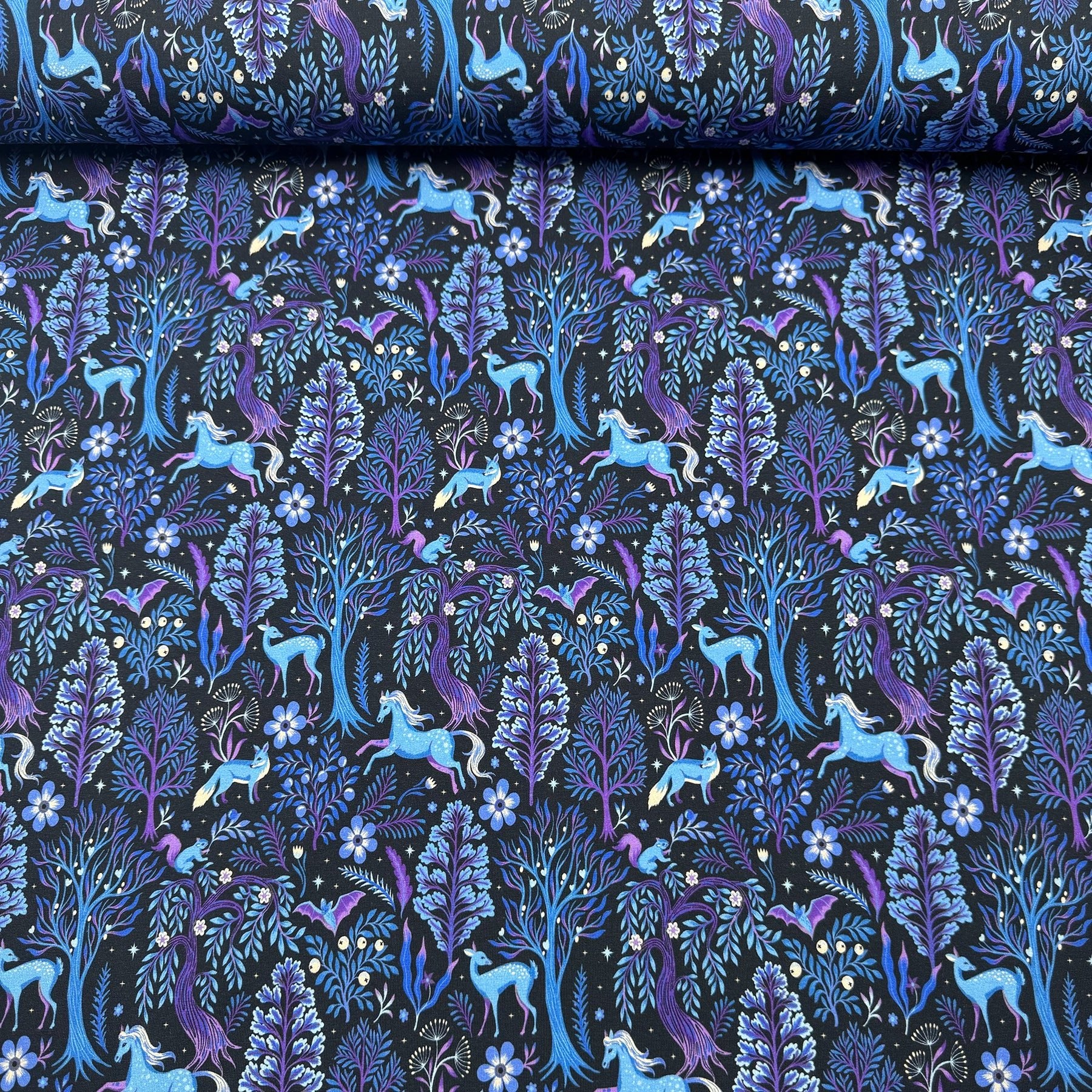 Tissu French Terry Licorne Forêt Enchantée