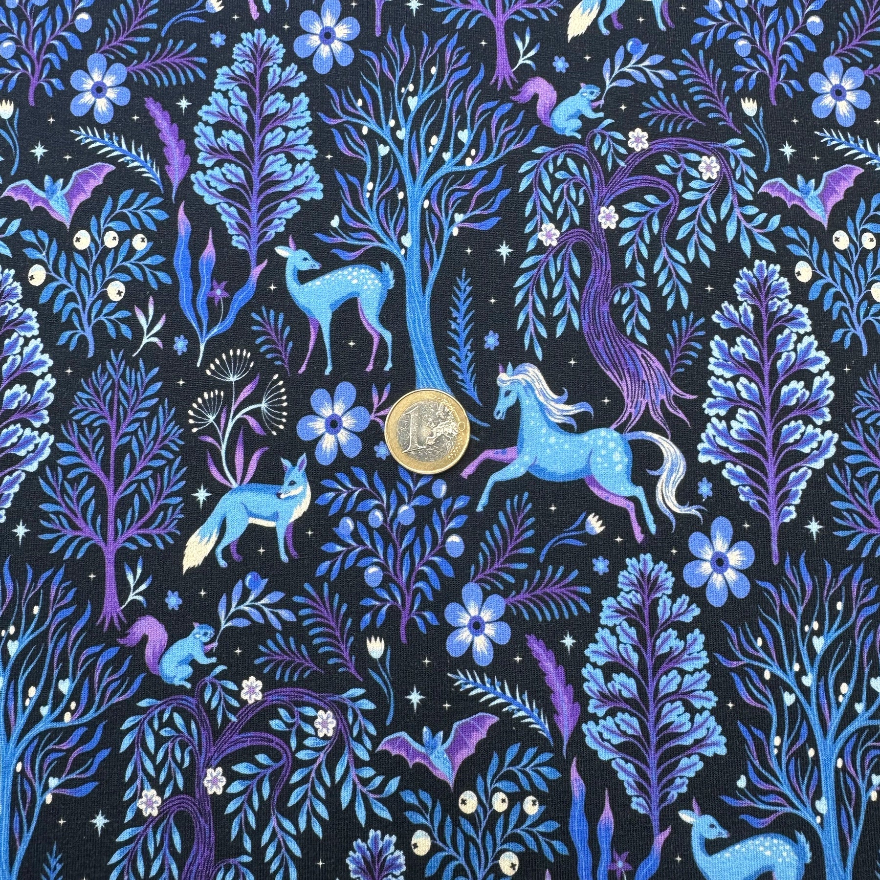 Tissu French Terry Licorne Forêt Enchantée