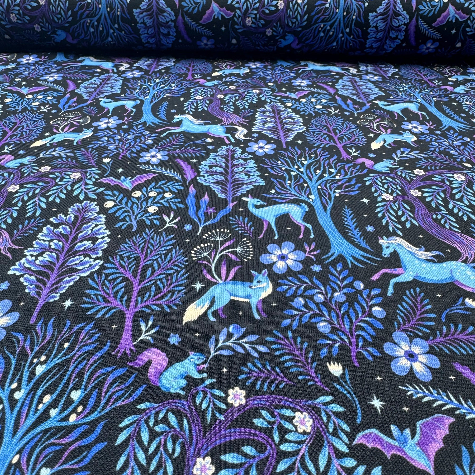 Tissu French Terry Licorne Forêt Enchantée